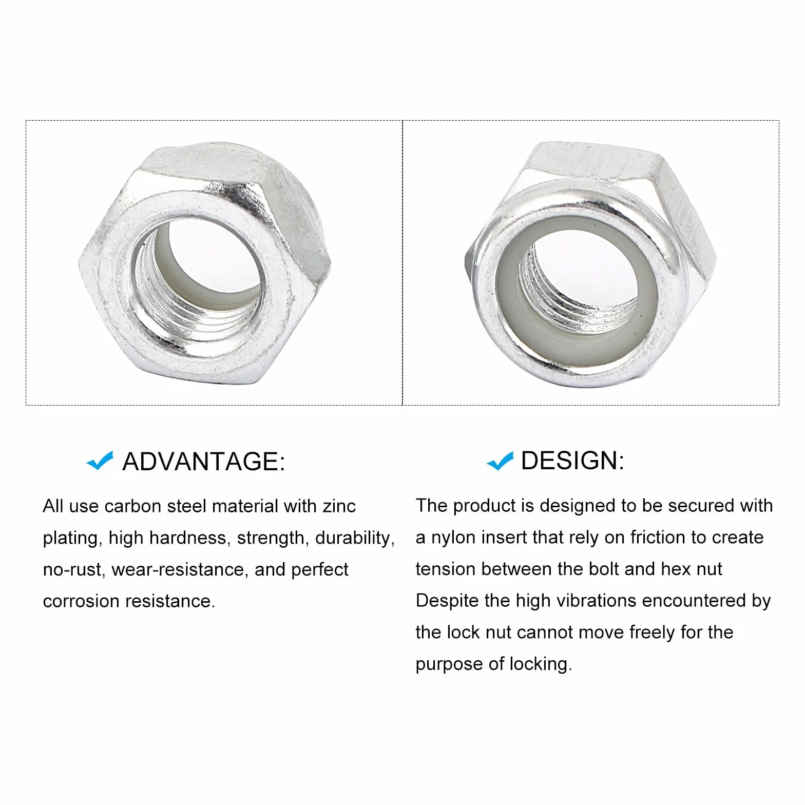 Dadi Autobloccanti M12x1,5mm 10pz Acciaio Carbonio Zinco Placcato Nylon Inserito