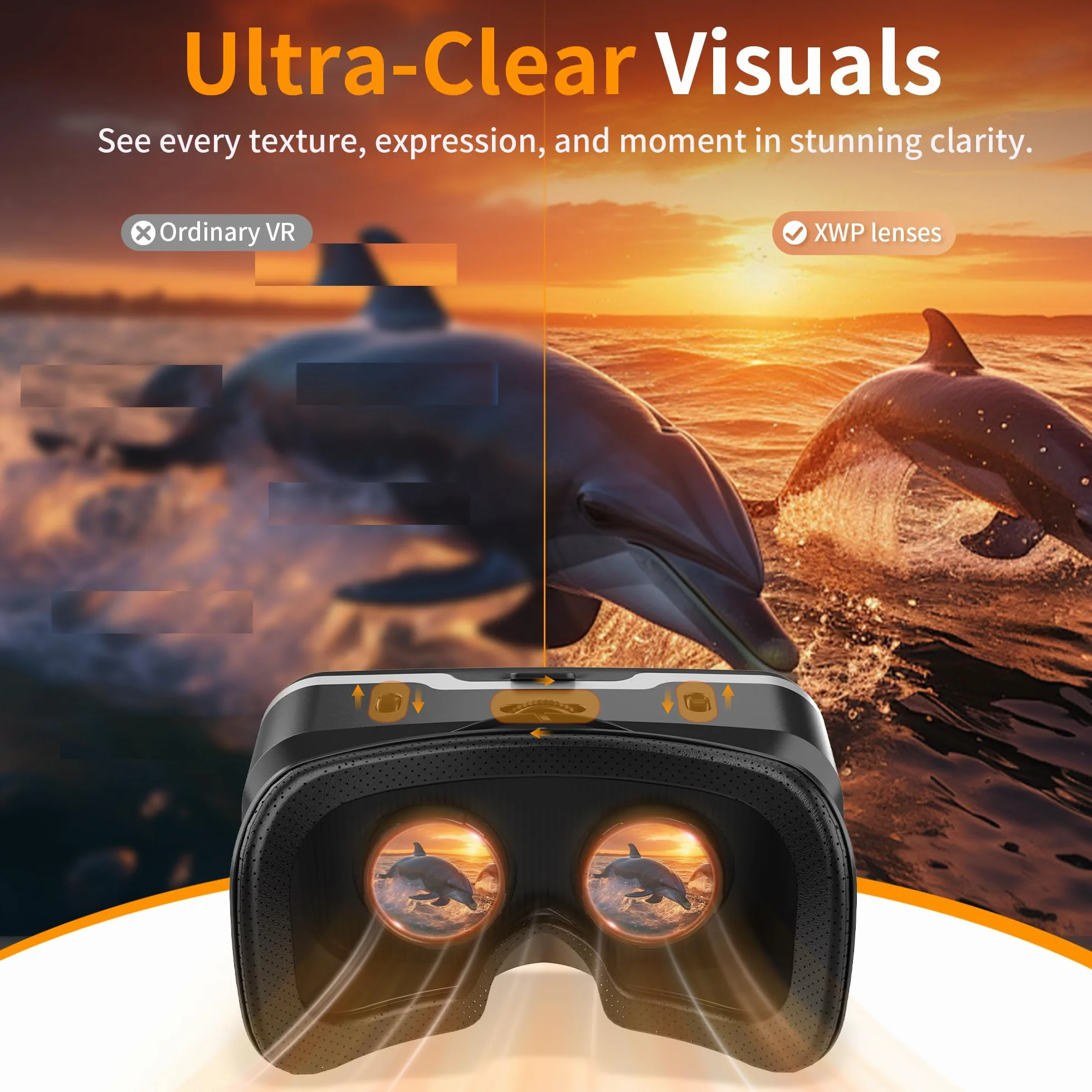 XWP Visore VR, Occhiali Per Realtà Virtuale 3D Con Cuffie, Compatibili Con iPhone & Android (4,7–7,2"), Con Lenti HD Anti Luce Blu, Per Giochi E Film, Regalo Di Compleanno Per Bambini E Famiglia