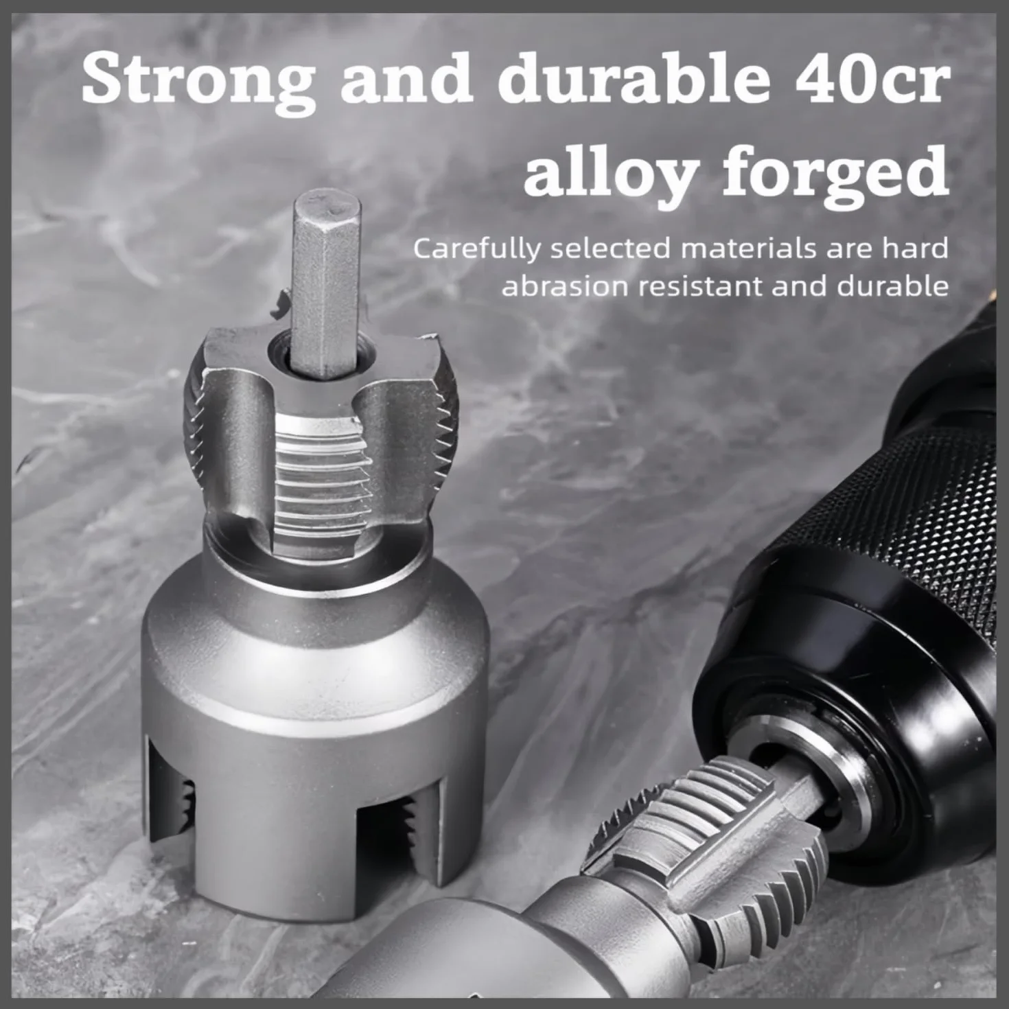 Integrated Internal & External Pipe Threading Tool,2025 New Pipe Thread Cutting Tool,1/2'' & 3/4'' PVC Pipe Threader Kit,Electric Drill Compatible Threader Kit for Home Repair (1/2''+3/4'')