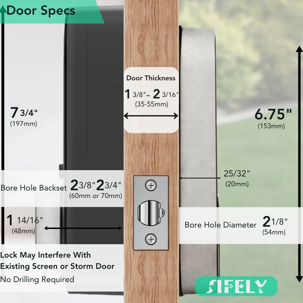 Serratura intelligente WiFi integrata con tastierino: serratura Sifely Keyless Entry, tastiera digitale, catenaccio elettronico con accesso a impronte digitali e codice, blocco automatico, facile da