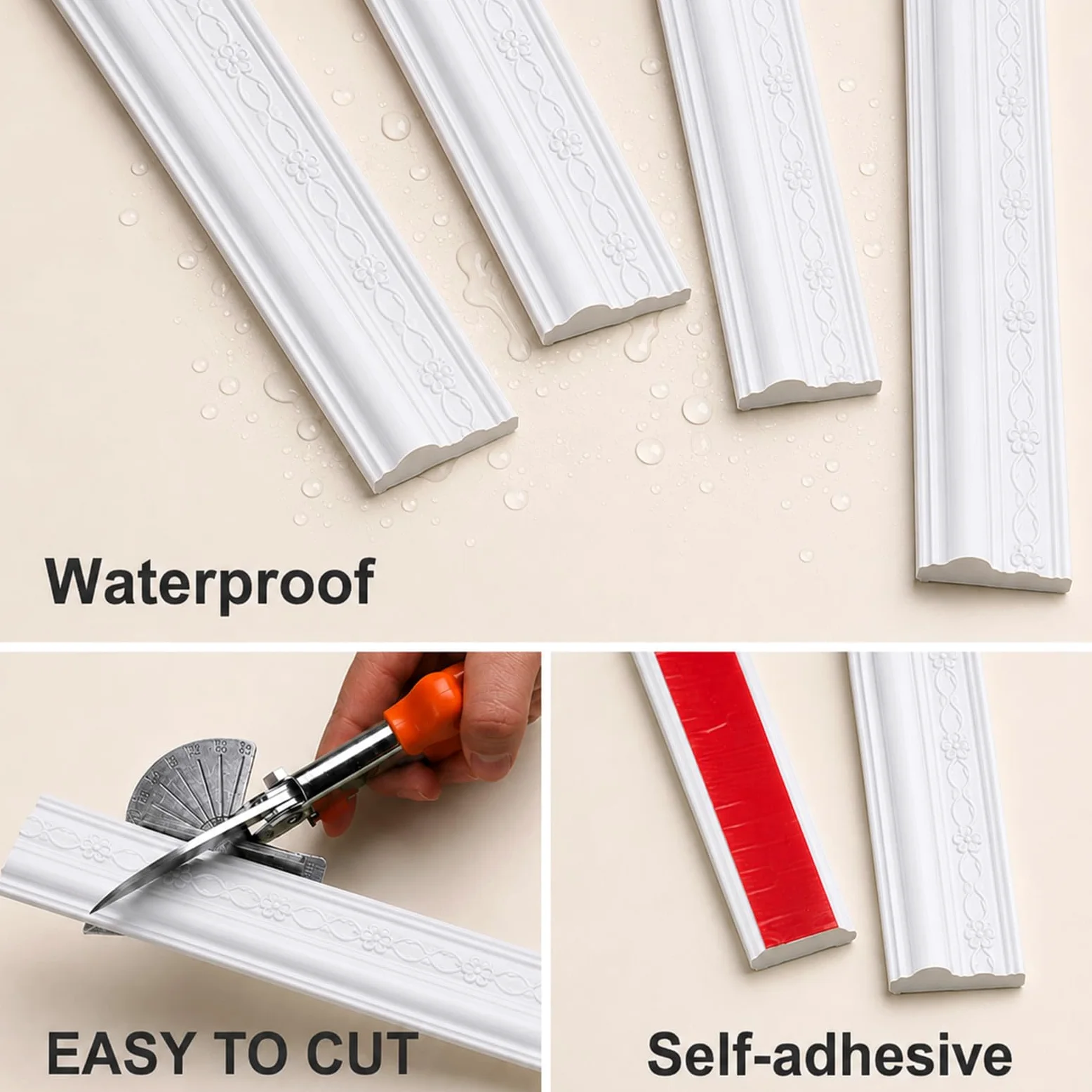 Modanatura Adesiva per Pareti Modanature in PVC Decorative Flessibile per DIY Specchi Porta Armadi, Bianco W 8cm,L 1m