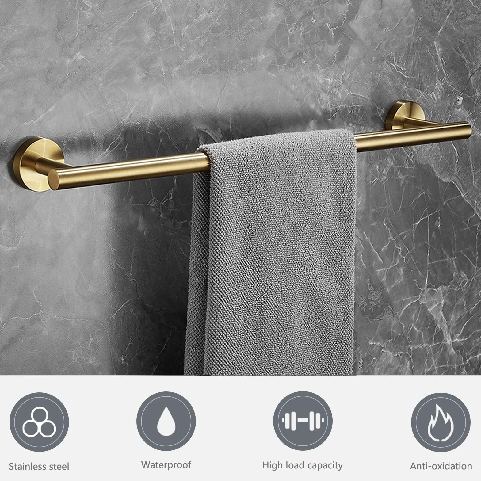 Portasciugamani Singolo, Portasciugamani Rotondo in Acciaio Inossidabile SUS 304, Portasciugamani A Parete, Portasciugamani Dorato per Cucina Bagno, 30cm-89cm Opzionale (Dimensioni : 50cm)