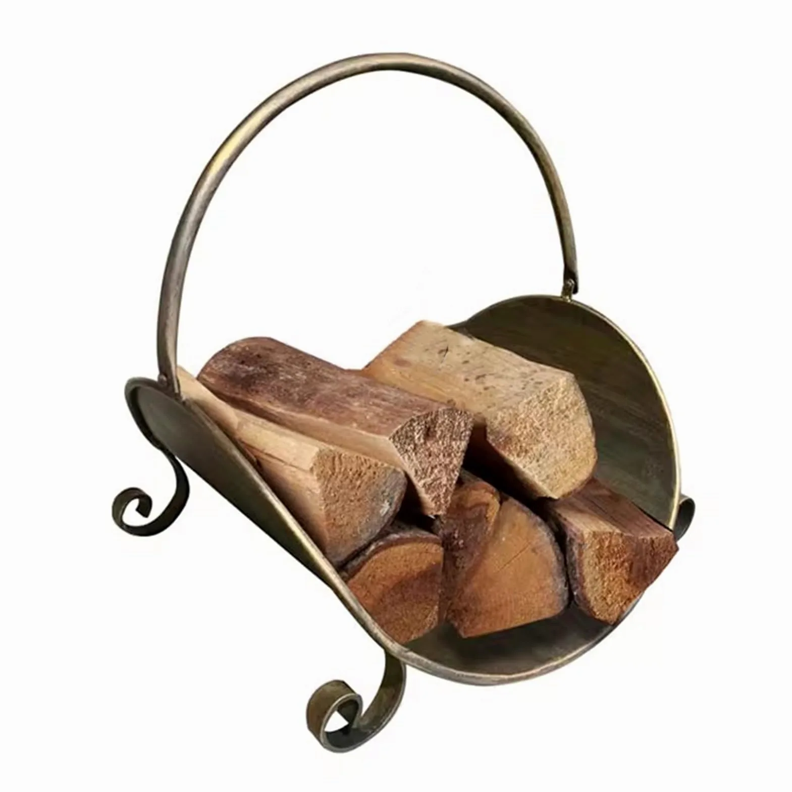 Portalegna, portalegna da ardere in Metallo per Interni, portalegna Color Ottone per Soggiorno, Giardino, Campeggio, Piccolo portalegna per Camino, 16,5 x 16,9 x 16 Pollici