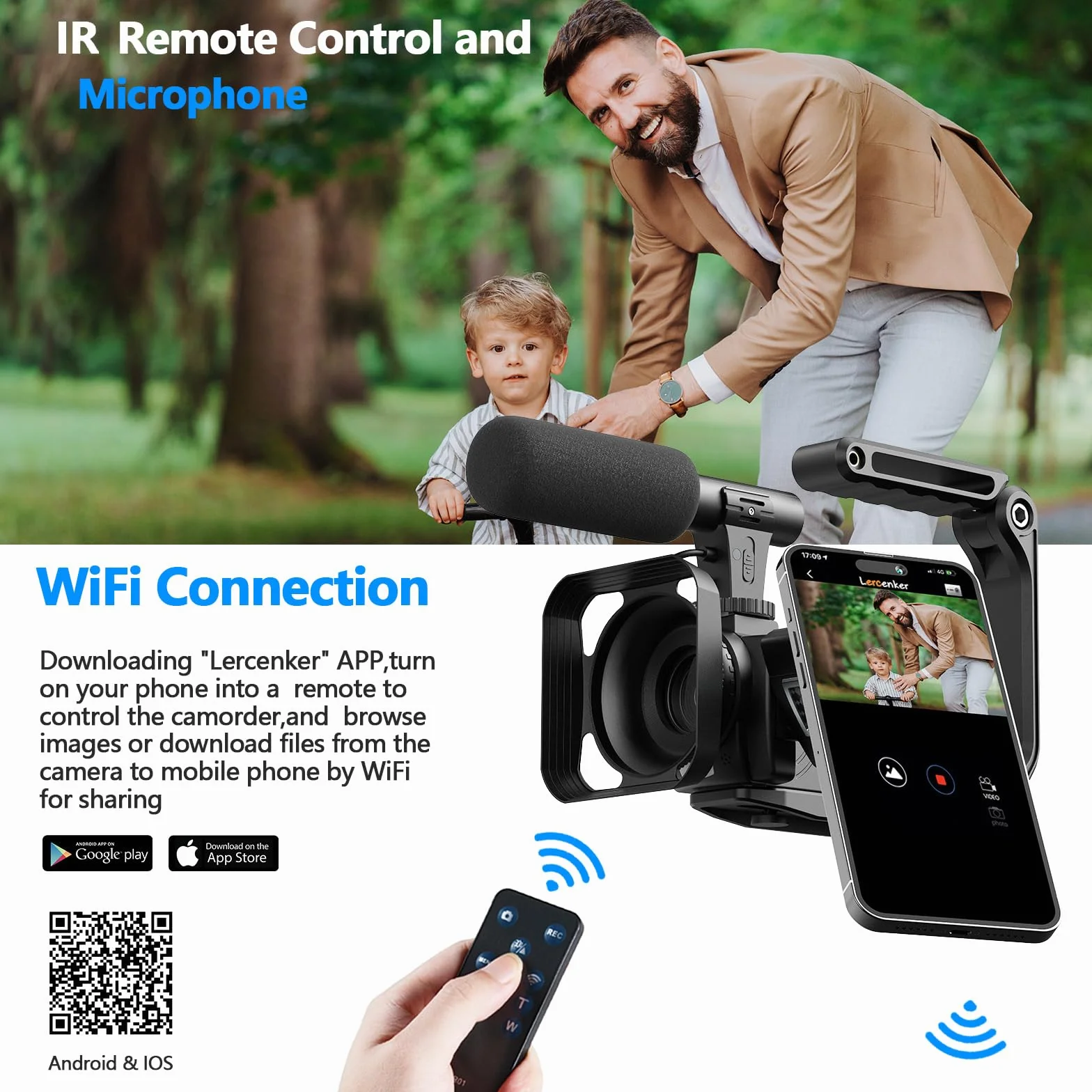 Videocamera 5K 56MP WiFi 16X Zoom Digitale con IR Visione Notturna Vlogging Camera, 3.0" IPS Schermo Video Camera per Youtube con Stabilizzatore, Scheda SD da 64 GB, Telecomando, Microfono, batterie