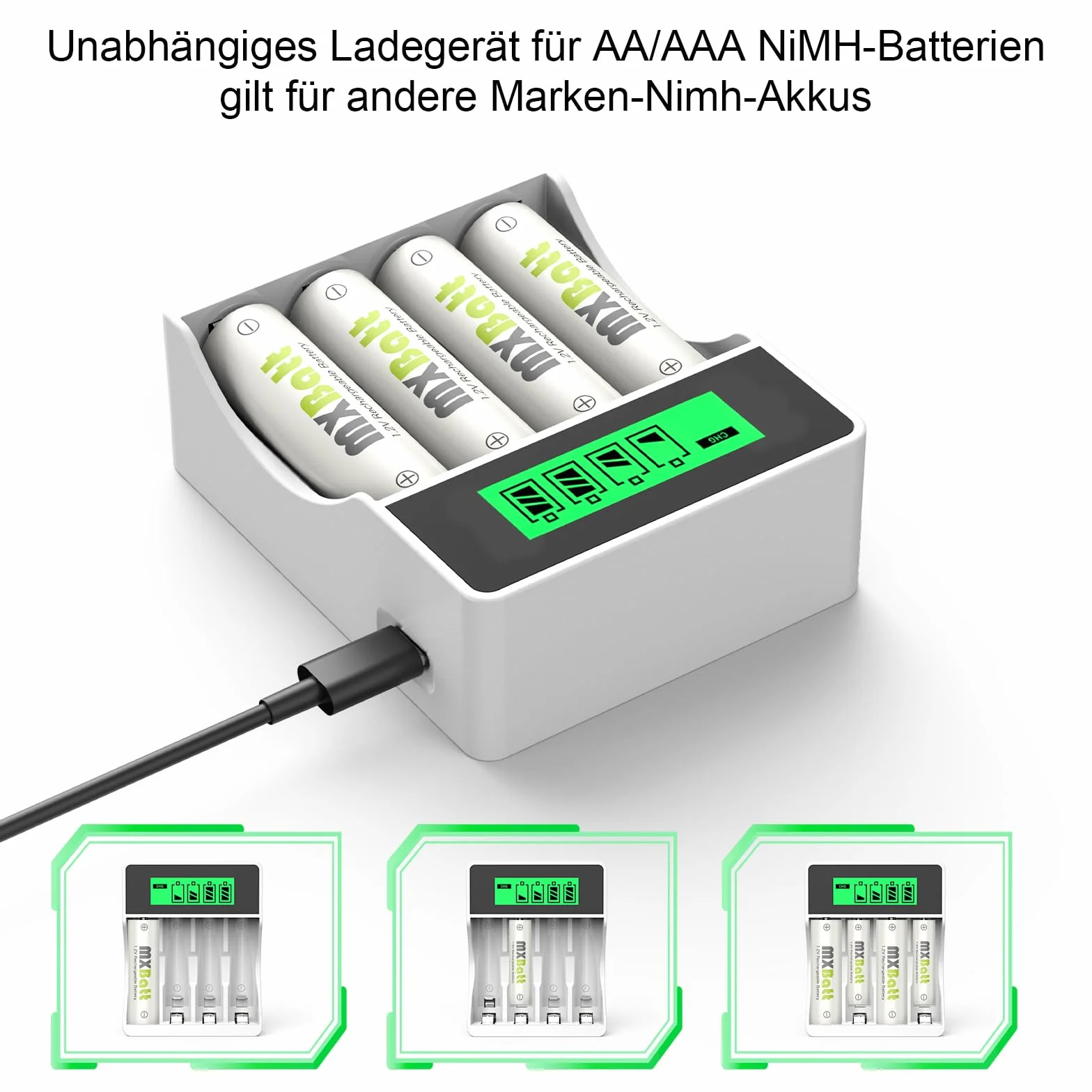 AAA Batterie Ricaricabili Ni-MH 1100mAh 8 Pack con Caricabatterie Intelligente LCD per Pile Ricaricabili 1.2V AA AAA