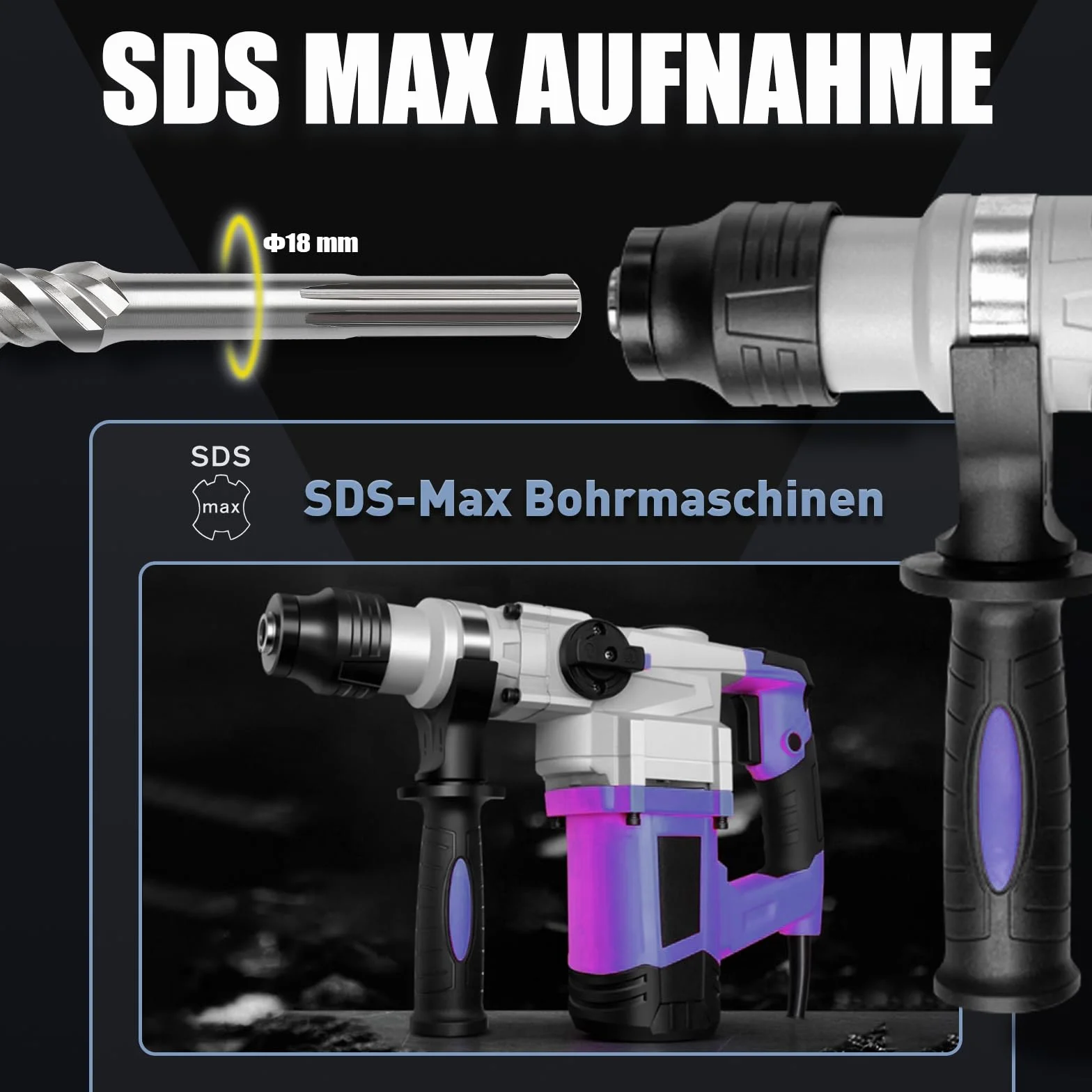 Punta SDS Max a doppia elica con 4 taglienti in carburo di tungsteno 32 x 260 mm per calcestruzzo pietra