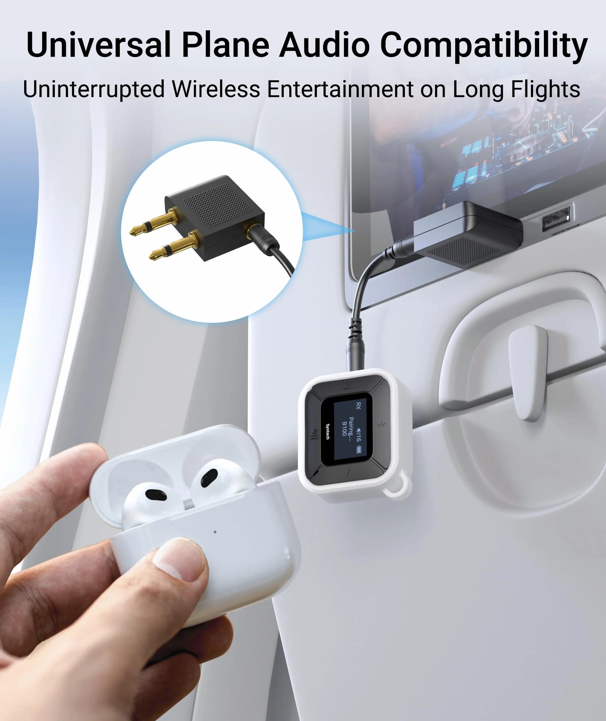 Syntech Aereo Bluetooth Trasmettitore Ricevitore con Extra Dual 3.5mm AUX Adattatore, LED Display A Bassa Latenza Dual Link Bluetooth 5.3 Auricolare Adattatore per Auto AirPods Cuffie senza Fili