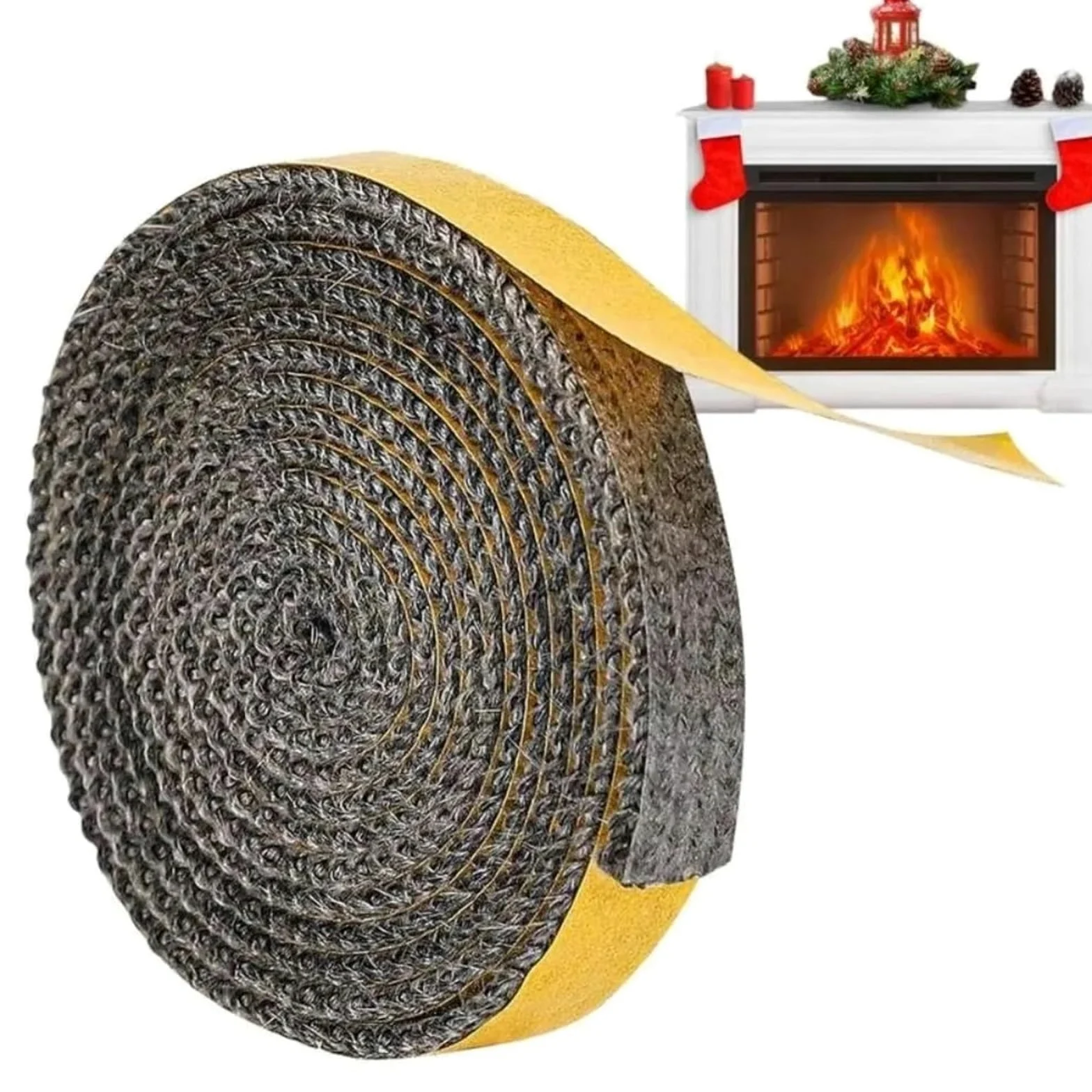 Guarnizione Stufa a Legna Corda autoadesiva for sigillare il camino | Nastro for guarnizione for stufa a legna piatta in fibra di vetro Sigillante resistente al calore