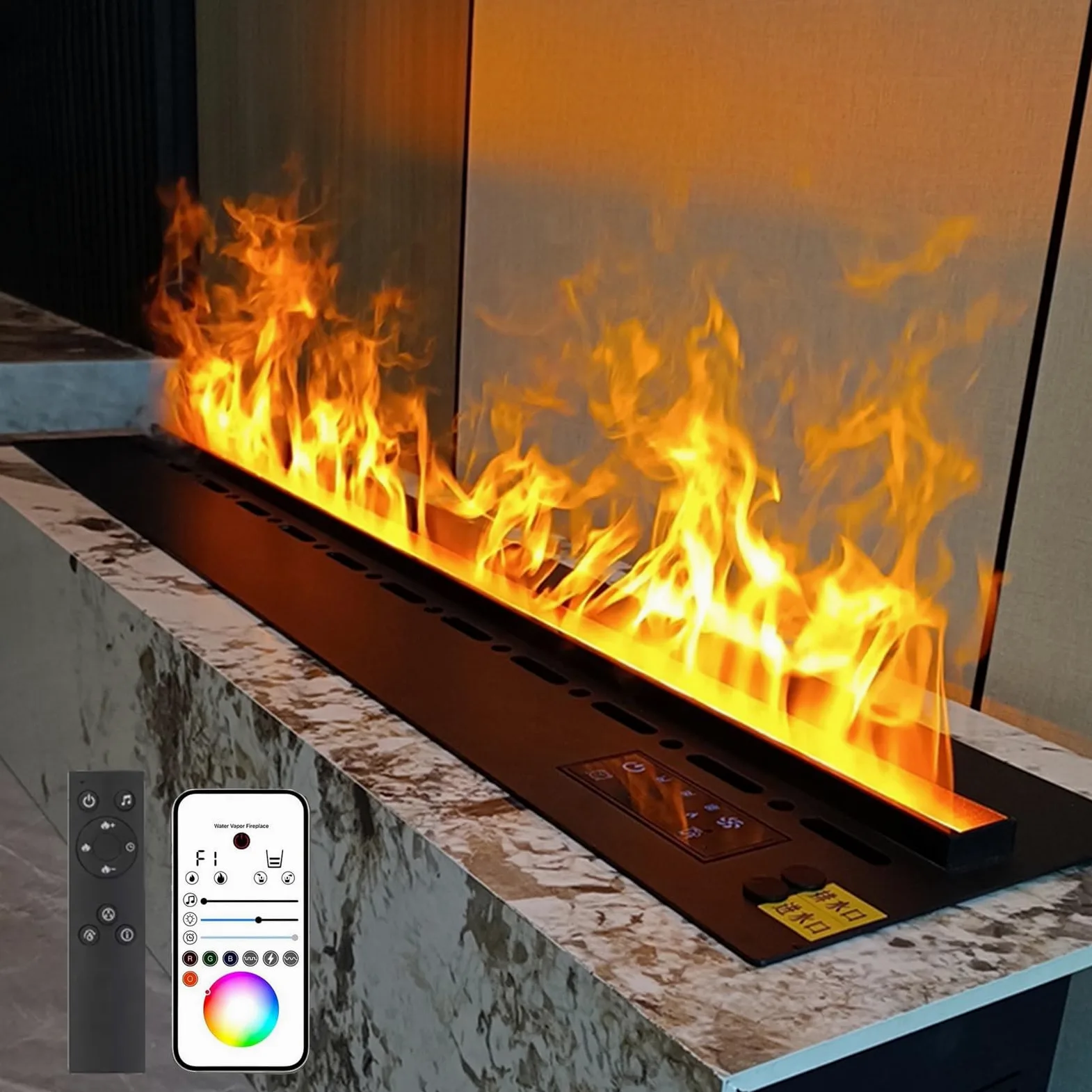 Camino A Vapore Acqueo 3D con Telecomando, Touch Screen E Umidificatore, Riempimento Automatico dell'Acqua, Fiamma Atomizzata Realistica, Design da Incasso-180cm/70.87in