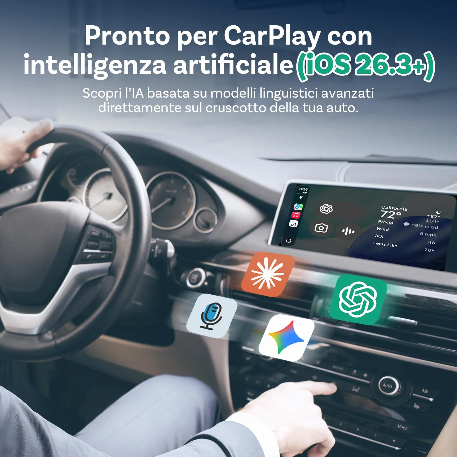 OTTOCAST Mini Core Adattatore Wireless 2 in 1 per CarPlay e Android Auto, Dongle Compatto con Wi-Fi 6 e Bluetooth 5.4, Pulsante Smart Switch, Connessione Automatica