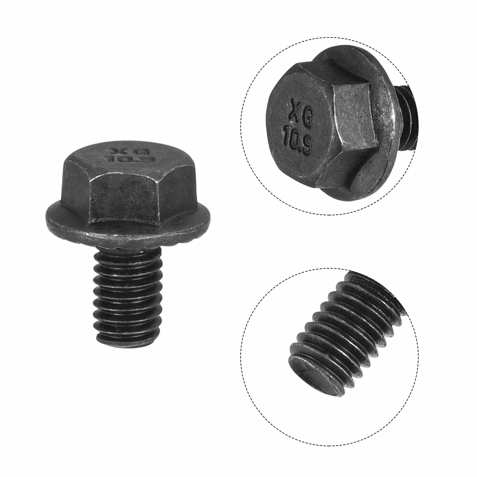 Bulloni esagonali con flangia seghettata M6 x 10 mm, acciaio al carbonio grado 10,9, 20 pezzi