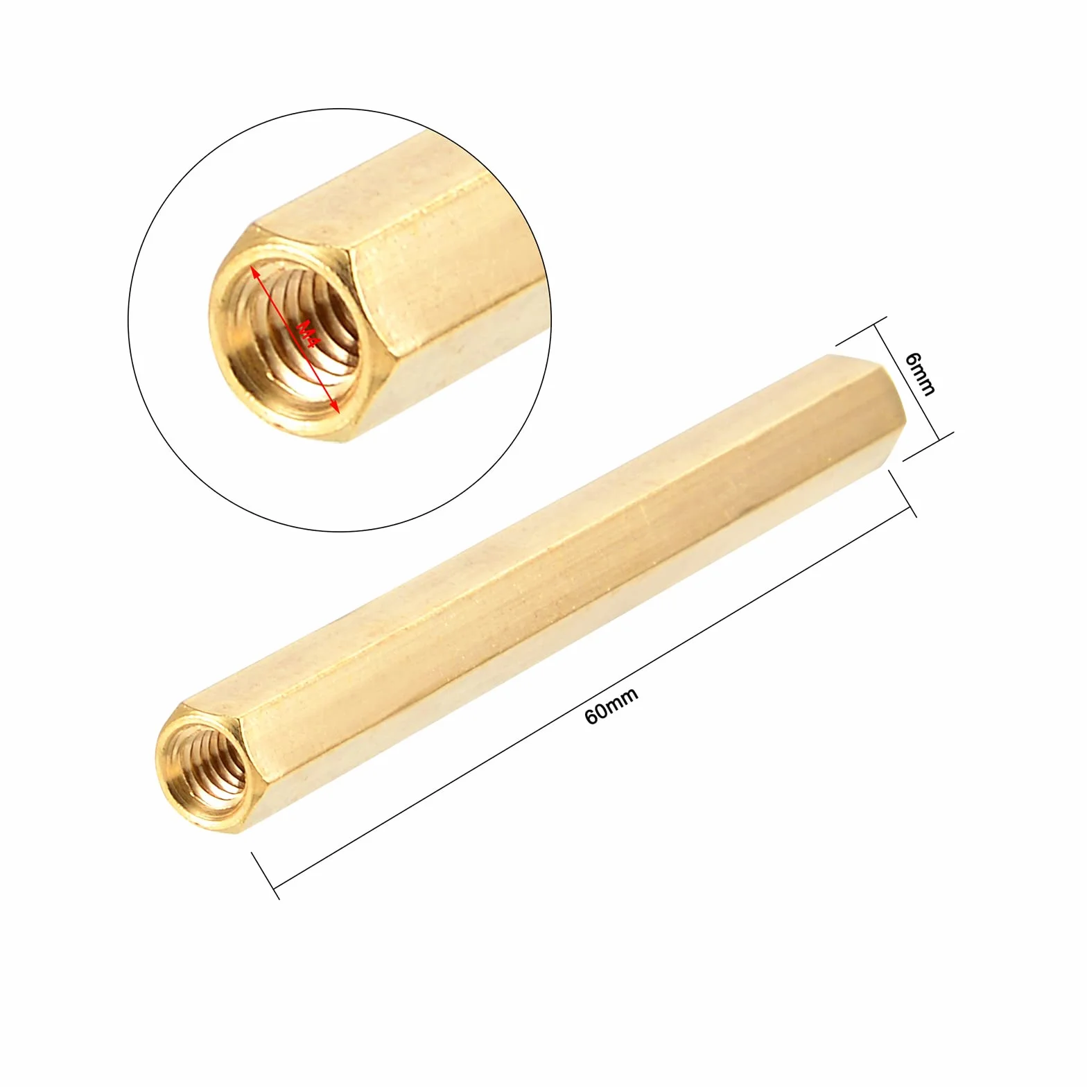 PATIKIL M4x60mm Femmina Filettata Ottone Esagonale Distanziale Spaziatore Dado, 10pz
