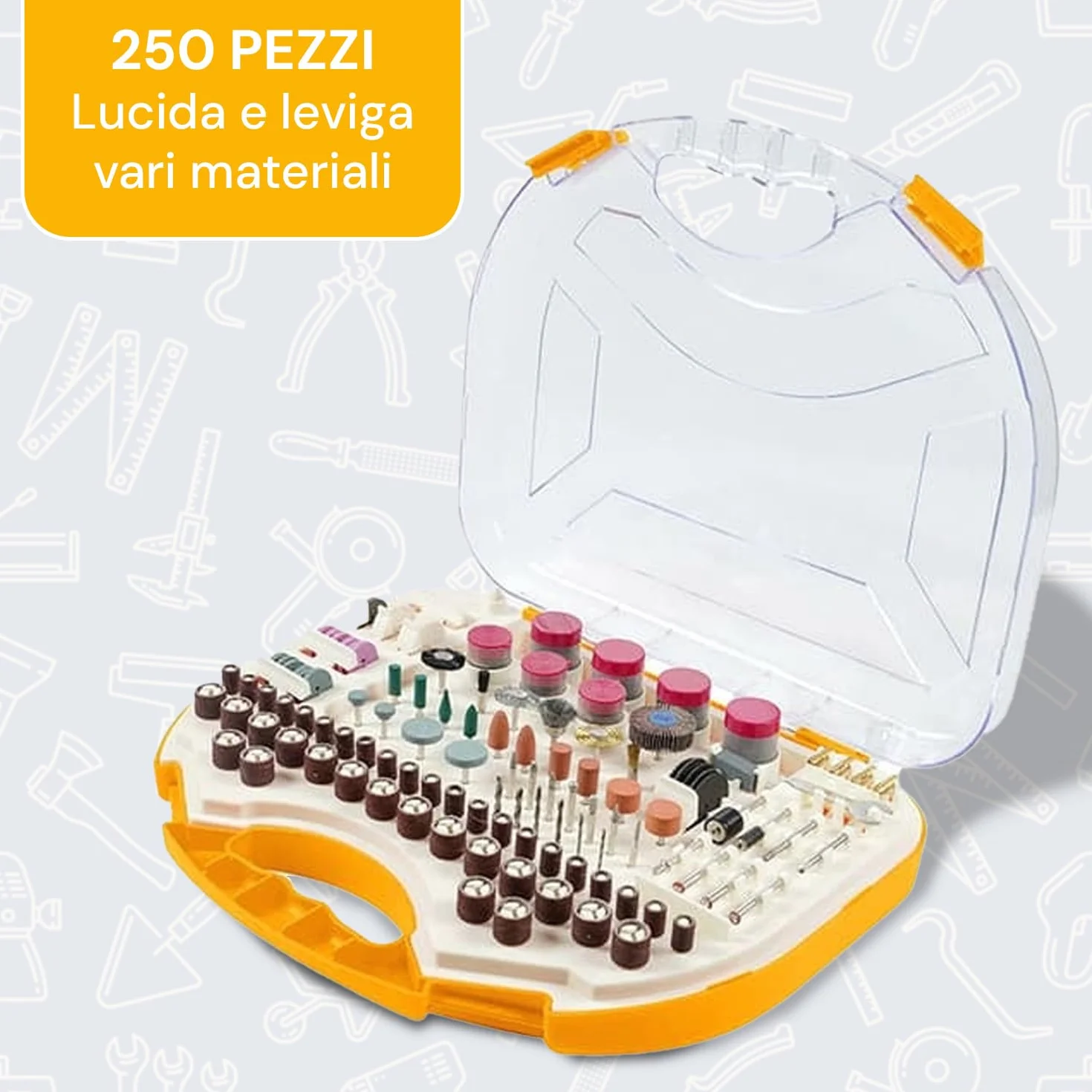 Avilia Set Valigetta Accessori Levigatura Lucidatura per Mini Smerigliatrice 250 Utensili Multifunzione