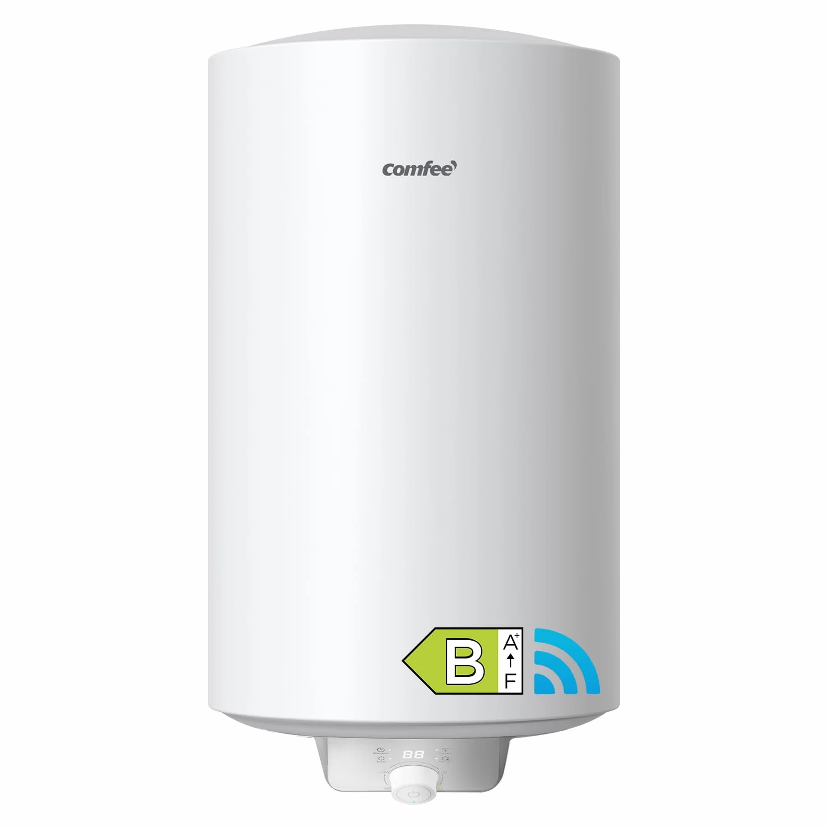 COMFEE ' D80-15EFG-ES Scaldabagno Elettrico Verticale, Wi-Fi, Telecomando per smartphone, Montaggio a Parete senza Foratura, 80 L, dimensioni compatte, facile da installare