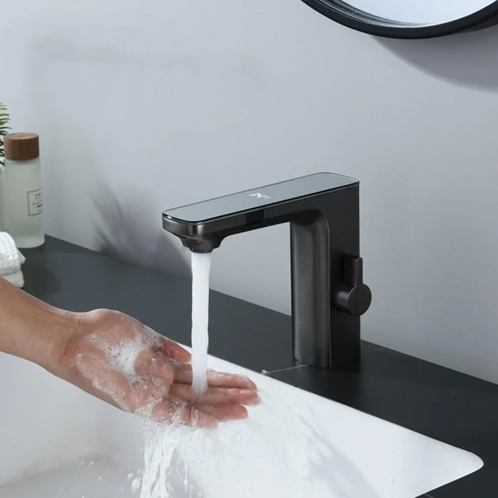 Rubinetto per lavabo con sensore intelligente, miscelatore acqua calda e fredda, automatico senza contatto 1,27 cm cromato