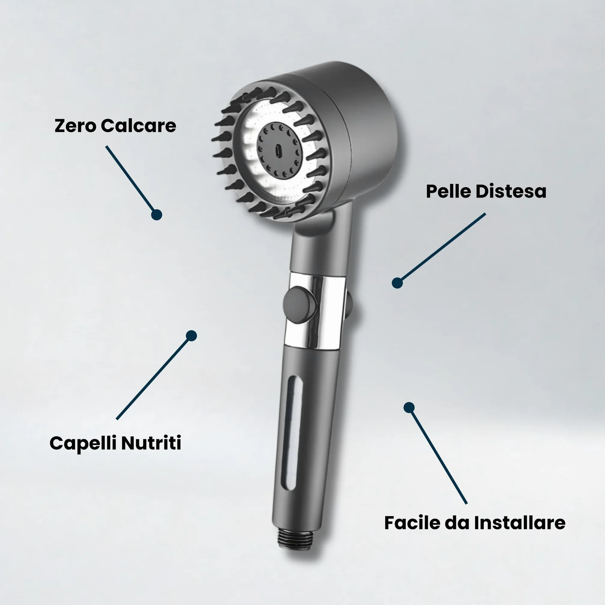 Pulifer | Doccino filtrante ad alta pressione con 3 modalità + pausa, supporto americano e gunmetal, tubo inox 1.5m, 10 filtri, risparmio idrico, getto potente per doccia confortevole