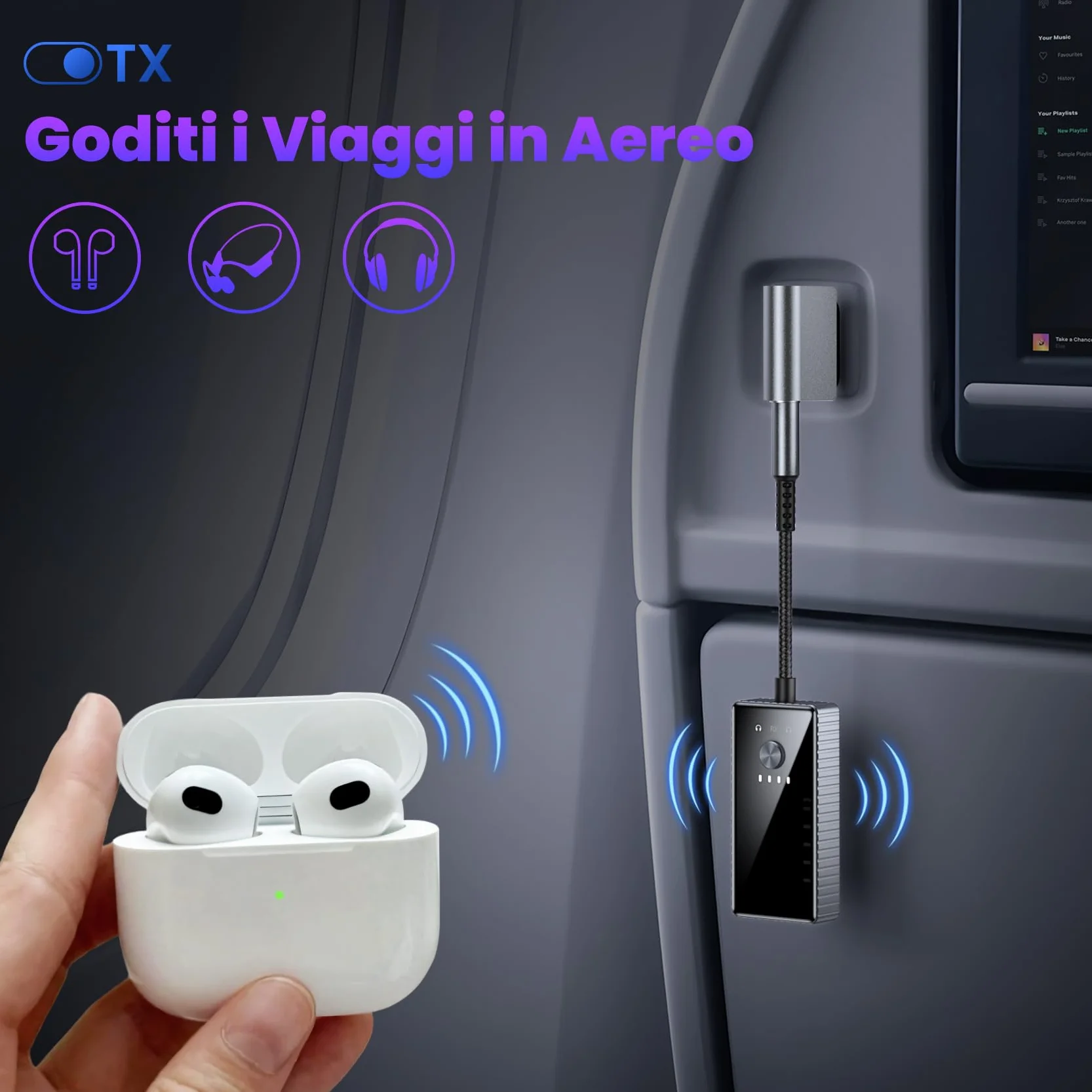 Trasmettitore Ricevitore Bluetooth per TV, 2 in 1 Adattatore Bluetooth 5.2 Supporta 2 Cuffie con AptX, Audio Jack da 3.5 mm per Aereo/Auto/Amplificatore/Palestra
