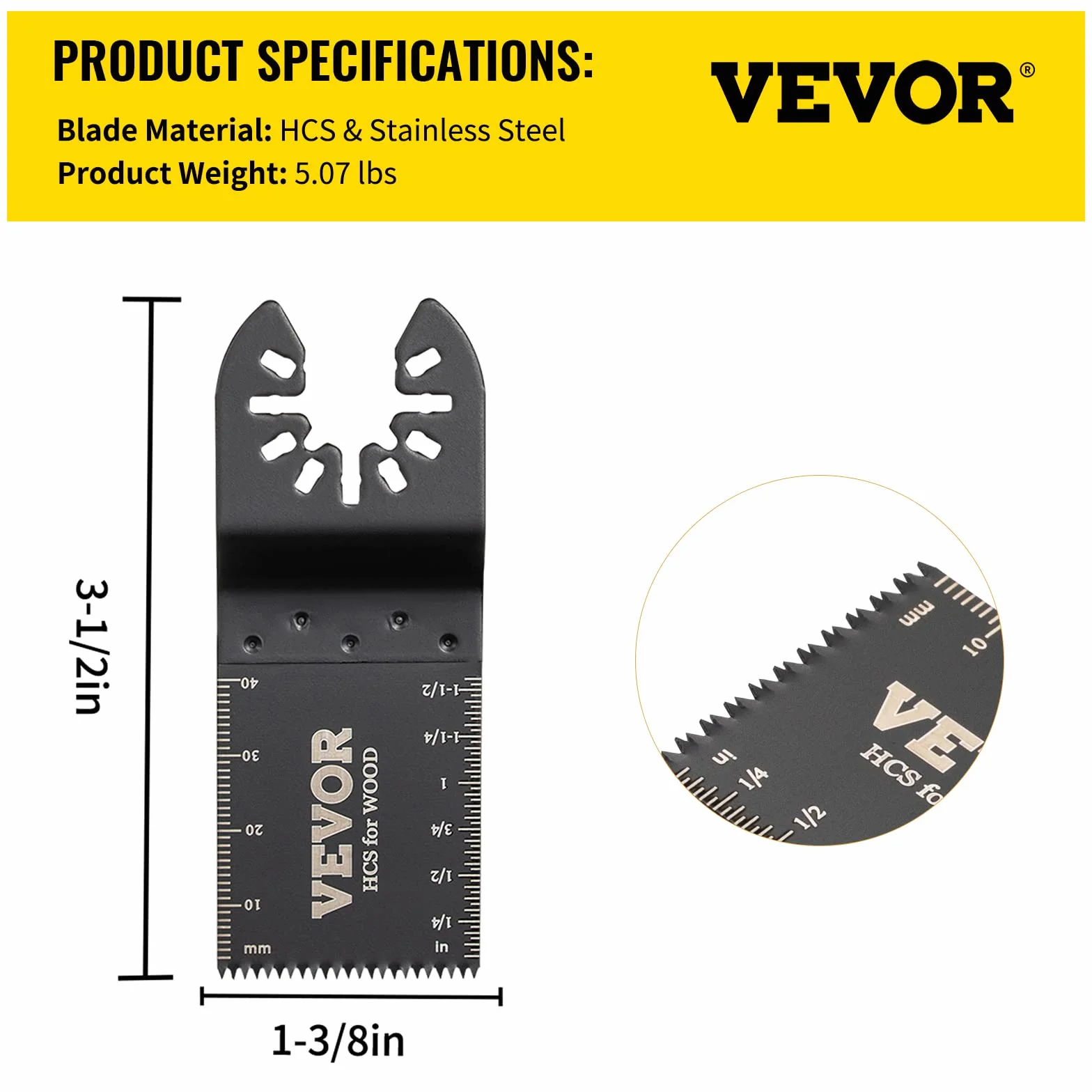 VEVOR Set di Lame Oscillanti 100 Pezzi in HCS per Utensile Multifunzione Taglio di Legno, Kit di Lame Multifunzione Totale 100 Pezzi Sostituibili per Taglio Plastica Legno