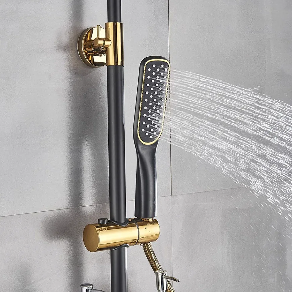 Rubinetto per Bagno, Doccia a Pioggia, Miscelatore per Vasca da Bagno a Parete, Set di rubinetti per Bidet, Nero Opaco, Oro Opaco A