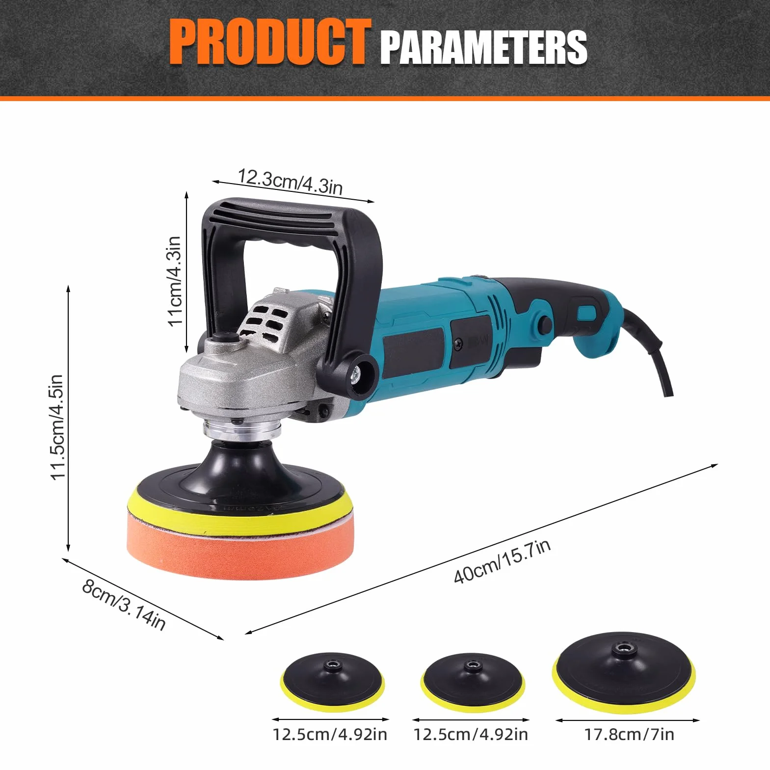 Lucidatrice per auto 1600 W 6 velocità variabile 220 V 500-3300 giri/min 125/178 mm set professionale