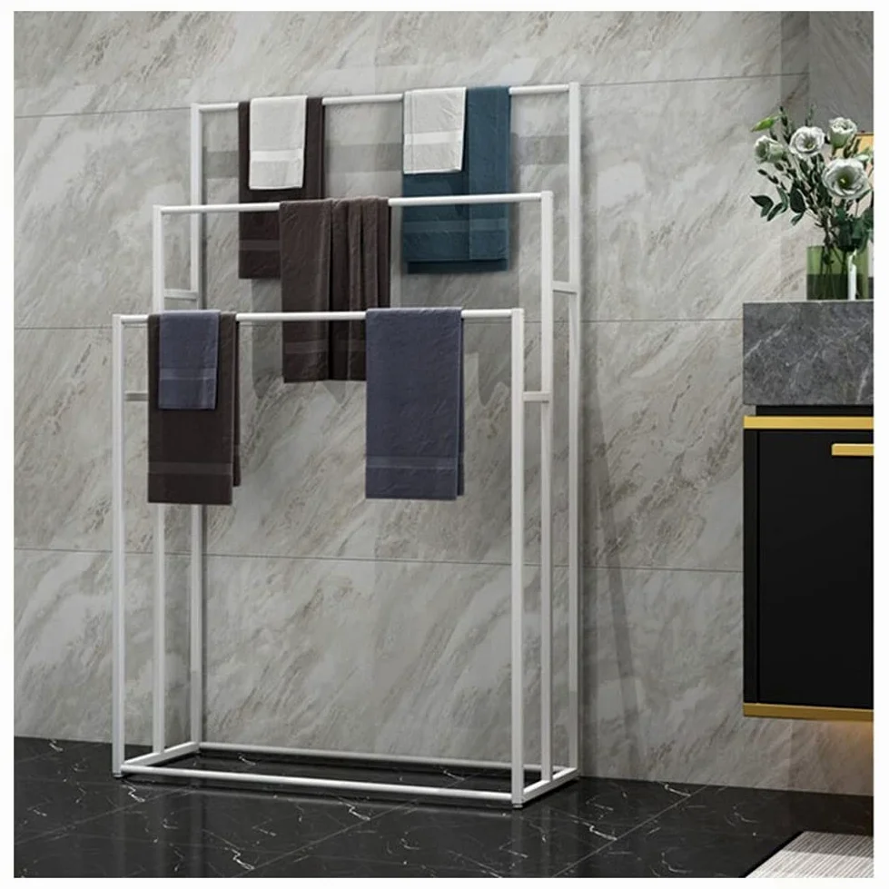 Portasciugamani da Terra, portasciugamani da Bagno in Metallo da Solo per Bagno, Lato Piscina, Uso Interno ed Esterno/Bianco (Bianco)
