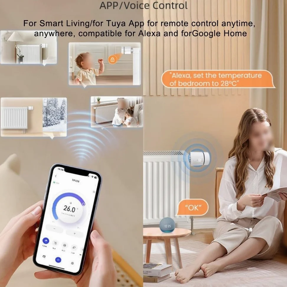 Smart for Zigbee Valvola termostatica del radiatore TRV, per Tuya Valvola di controllo della temperatura per riscaldamento centralizzato, Regolatore di riscaldamento a pavimento regolabile, Valvola