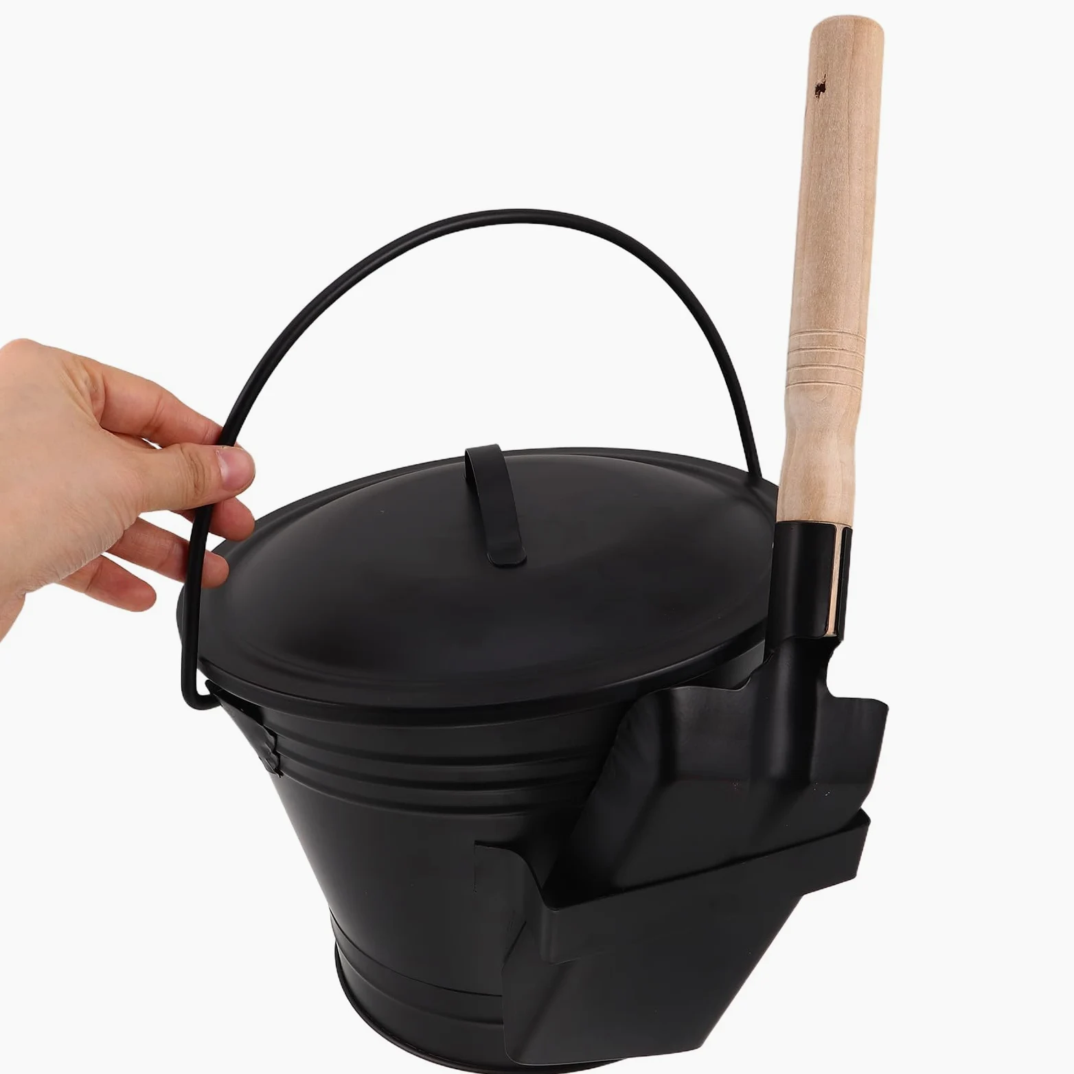 ULTECHNOVO Set Secchio per Cenere della Stufa con Coperchio in Metallo e Pala, Contenitore Resistente al Calore con Maniglia Ergonomica, Kit Utensili per Pulizia Caminetto Uso Interno