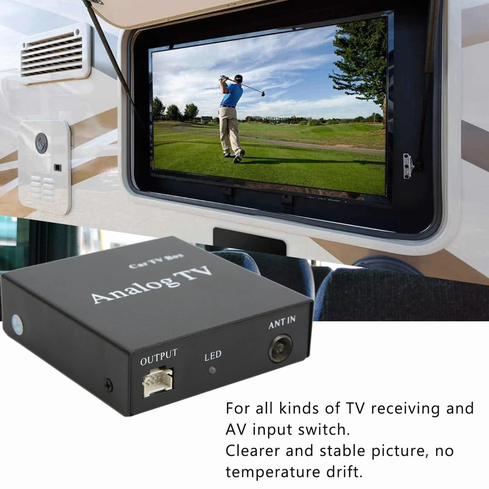 Ricevitore di Segnale TV Analogico, Sintonizzatore TV Analogico per Auto Sistema TV Completo Trasmissione Stabile per Accessori Video Auto