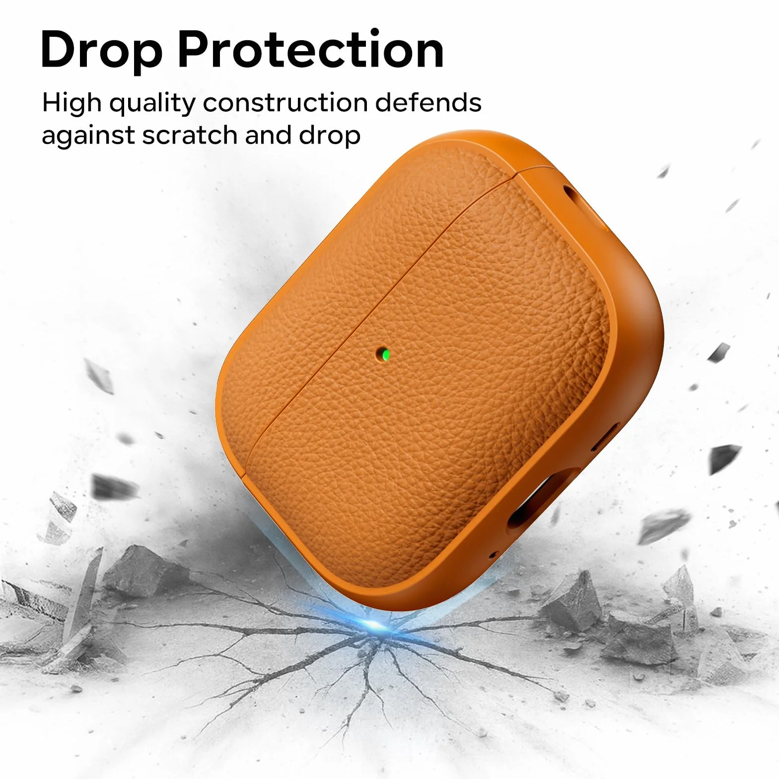 ACRONIX Cover per AirPods Pro 3 (2025) –Cover in TPU Effetto Pelle, Resistente a Graffi e Polvere, LED visibile, Protezione Antiurto, Arancione