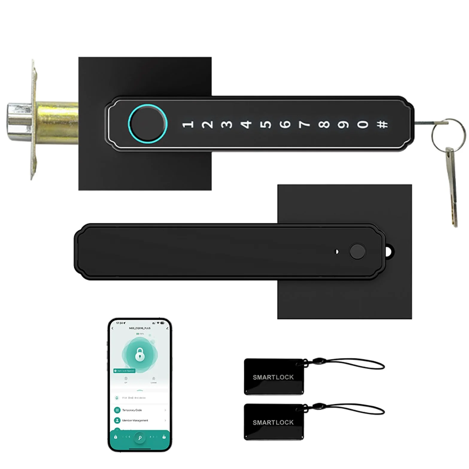 Serratura per Porta con Impronta Digitale, Serratura con Tastiera per Ingresso Senza Chiave 5 in 1, Intelligente con Controllo App Tastiera Retroilluminata per Porte d'Ingresso Uffici (BLACK)