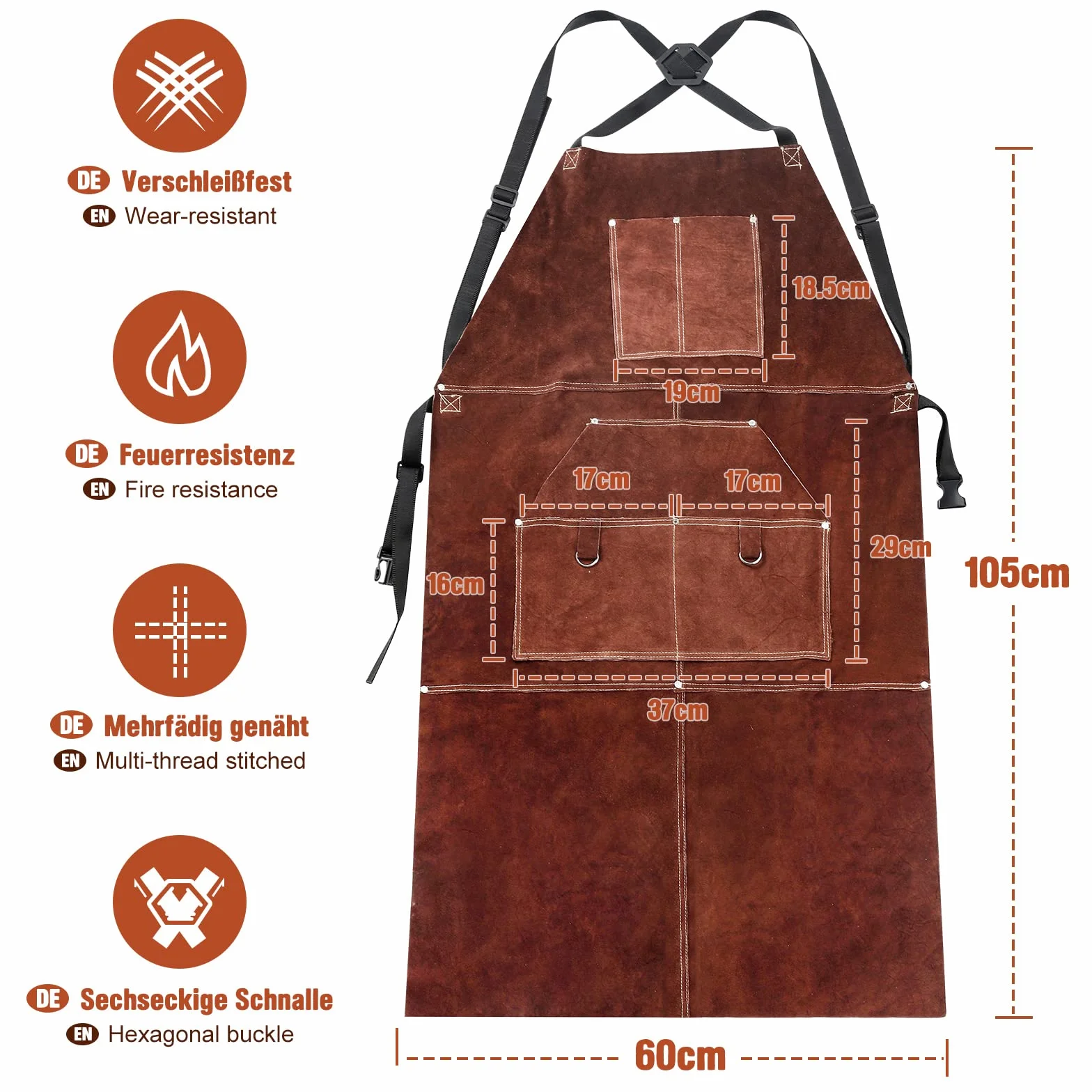 Yorbay Grembiule da Saldatura in Pelle con 5 Tasche e Spalline Regolabili, Resistente al Calore Ritardante di Fiamma Grembiuli per Utensili, per Fabbro, Falegname