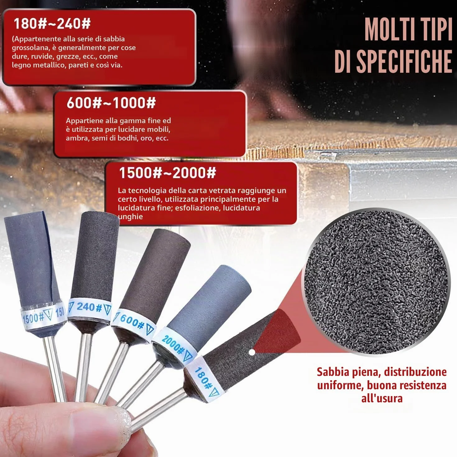 Pezzi Tamburi Abrasivi Manicotti Dremel 180/240/600/1000/1500/2000 Grana 3 mm Legno Levigatura Lucidatura
