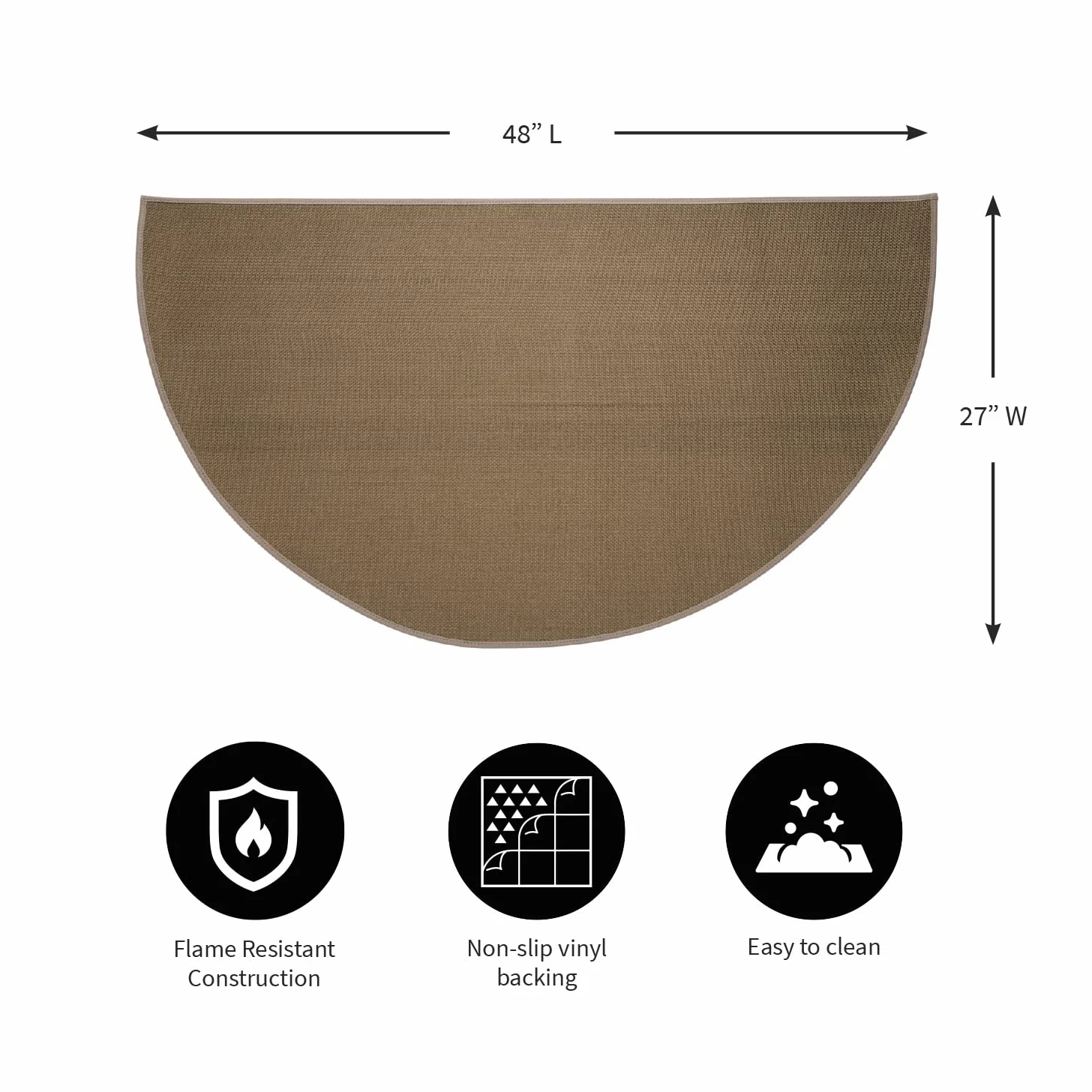 Plow & Hearth Tappeto semicircolare di area del camino del focolare della vetroresina resistente alla fiamma, 27" x 48"