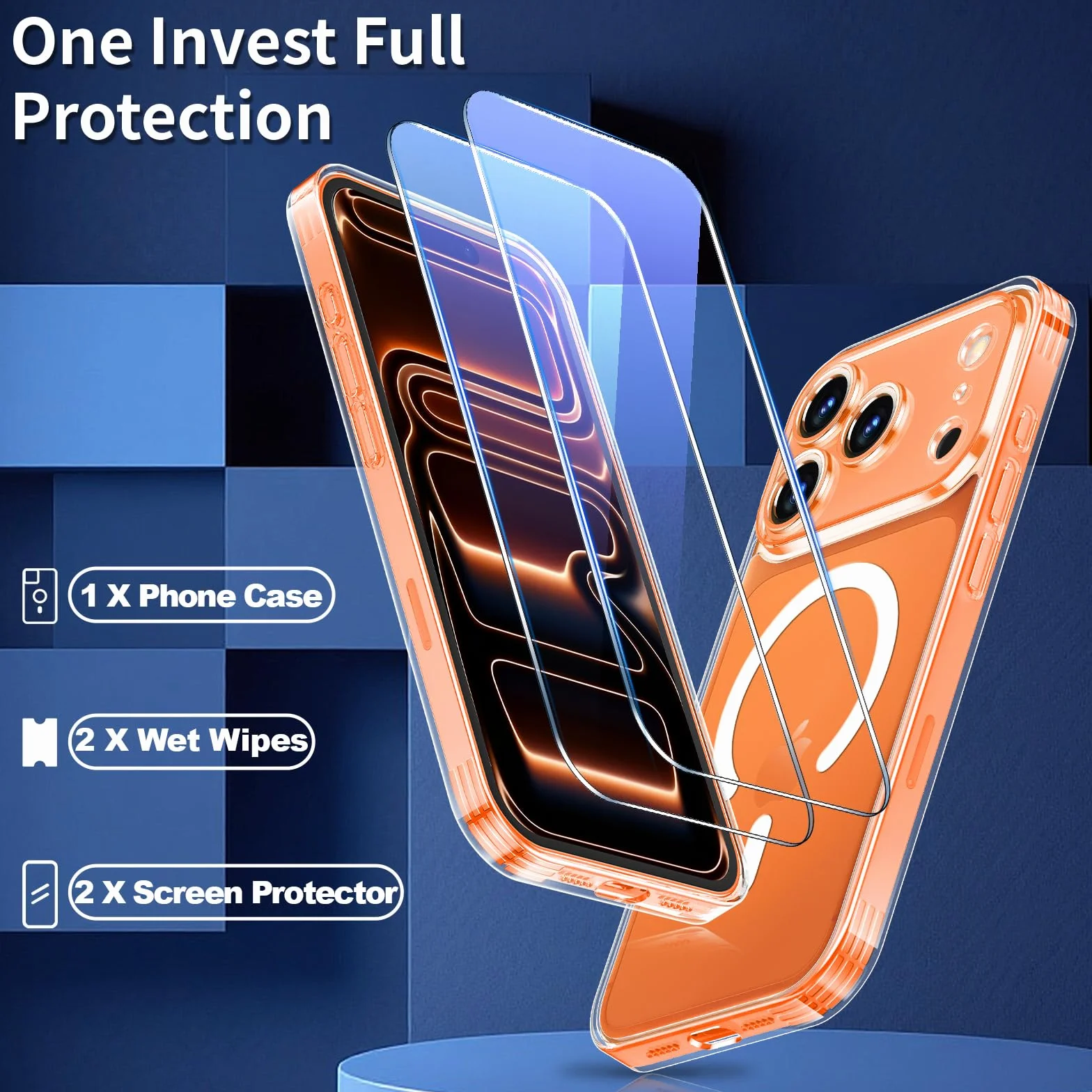 Yohii 3 in 1 Magnetica Cover per iPhone 17 Pro con 2 Pezzi Vetro Temperato [Protezione Fotocamera] Compatibile con Mag-Safe, Custodia Antiurto di Livello Militare, Trasparente