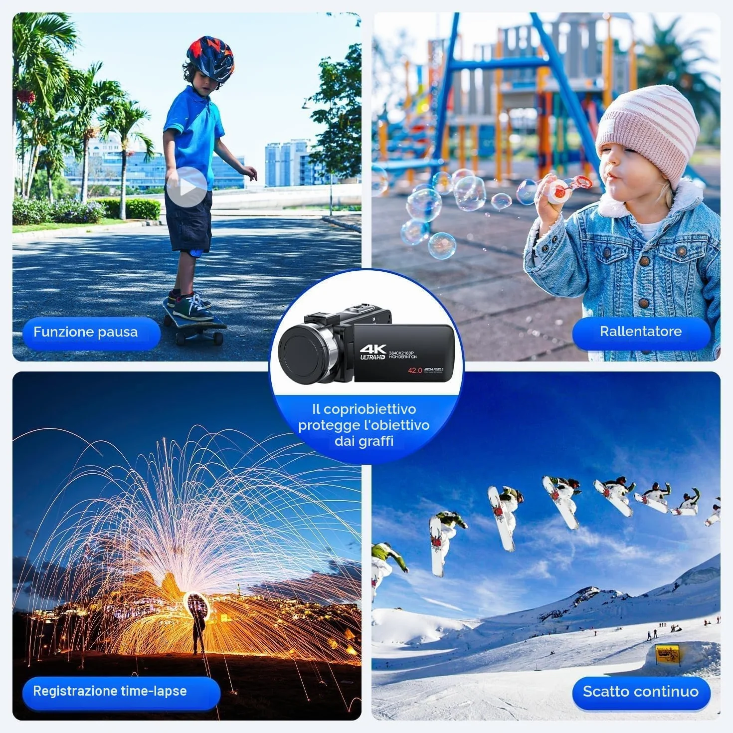 Videocamera 4K 42MP Camcorder per YouTube, 18X Zoom Digitale Videocamere, Schermo Rotante 270° 3" Vlog Camera con Scheda SD da 32 GB, Telecomando, 2 Batterie