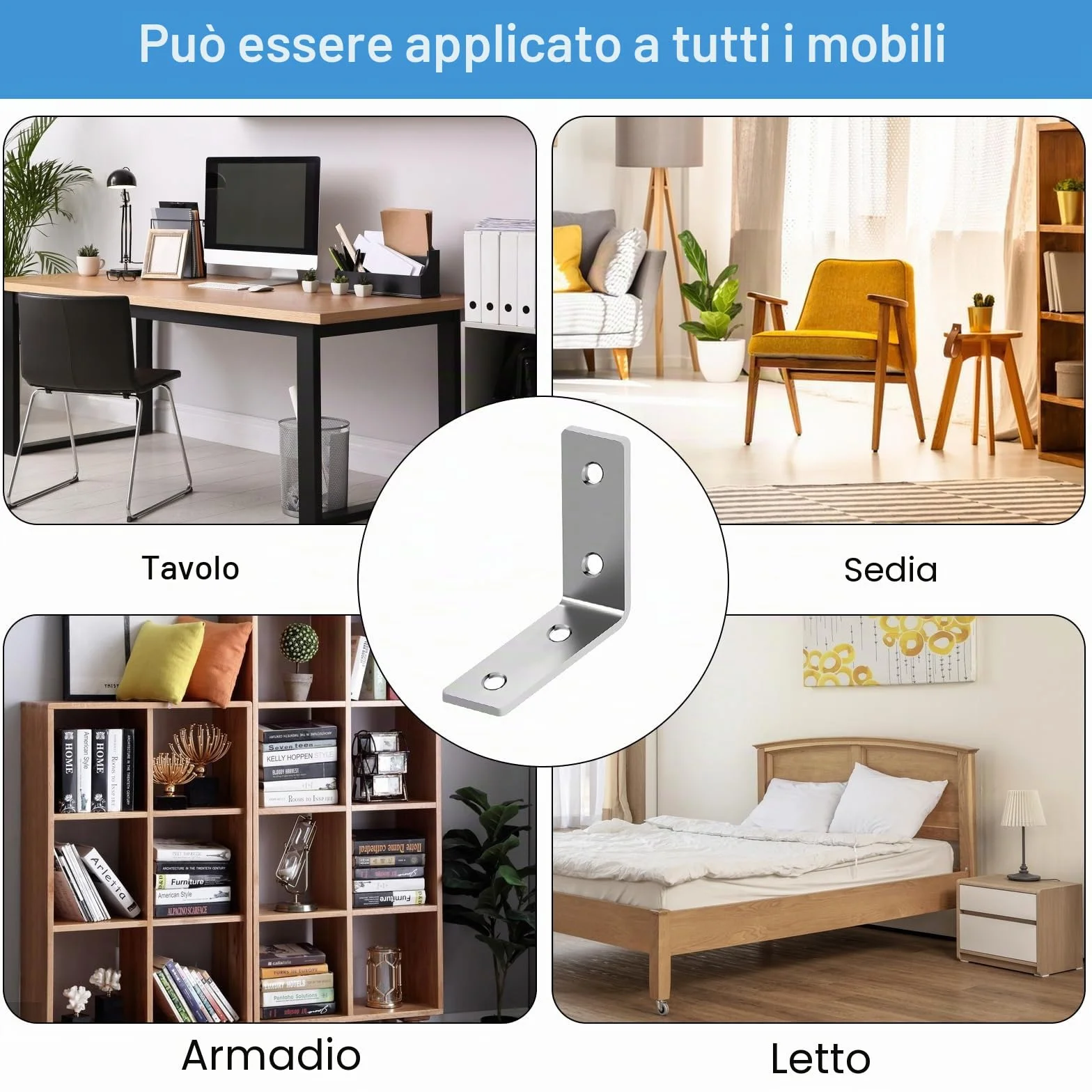 Squadra di fissaggio 52 pezzi staffa metallo 40x40 mm angolo retto L supporto 90 gradi per mobili