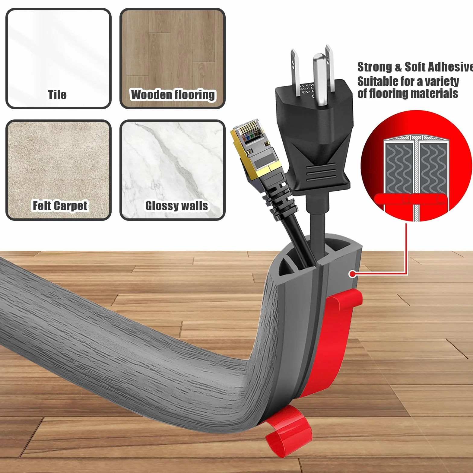 Canalina per cavi autoadesiva in PVC 3 cm x 300 cm flessibile