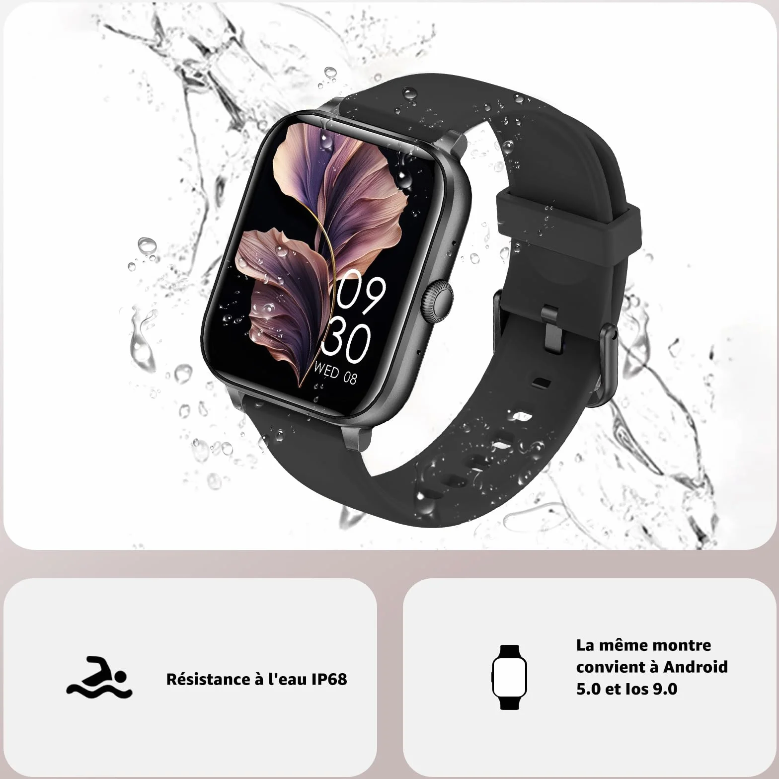 Smartwatch Uomo Donna, 1.85" Orologio Smartwatch con Effettua/Risposta Chiamate, 130+ Sportive Smart Watch con Contapassi/SpO2/Cardiofrequenzimetro, Impermeabil IP68 per iOS Android Atro