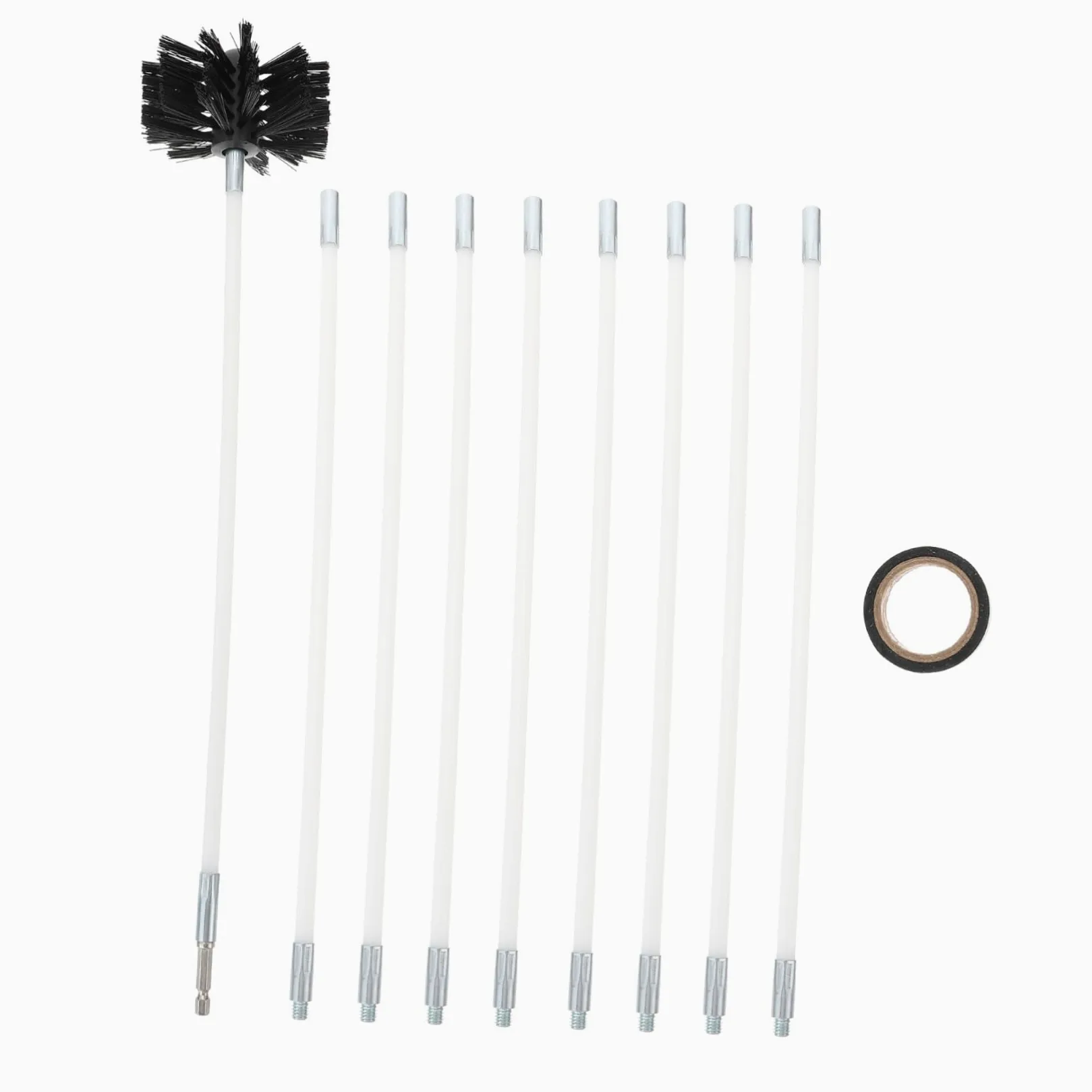 Kit Spazzole per Pulizia Fumaria Asta Flessibile da 41cm in Nylon e Pe, Set Completo per Pulizia Stufa e Condotti, Facile da Smontare e Utilizzare