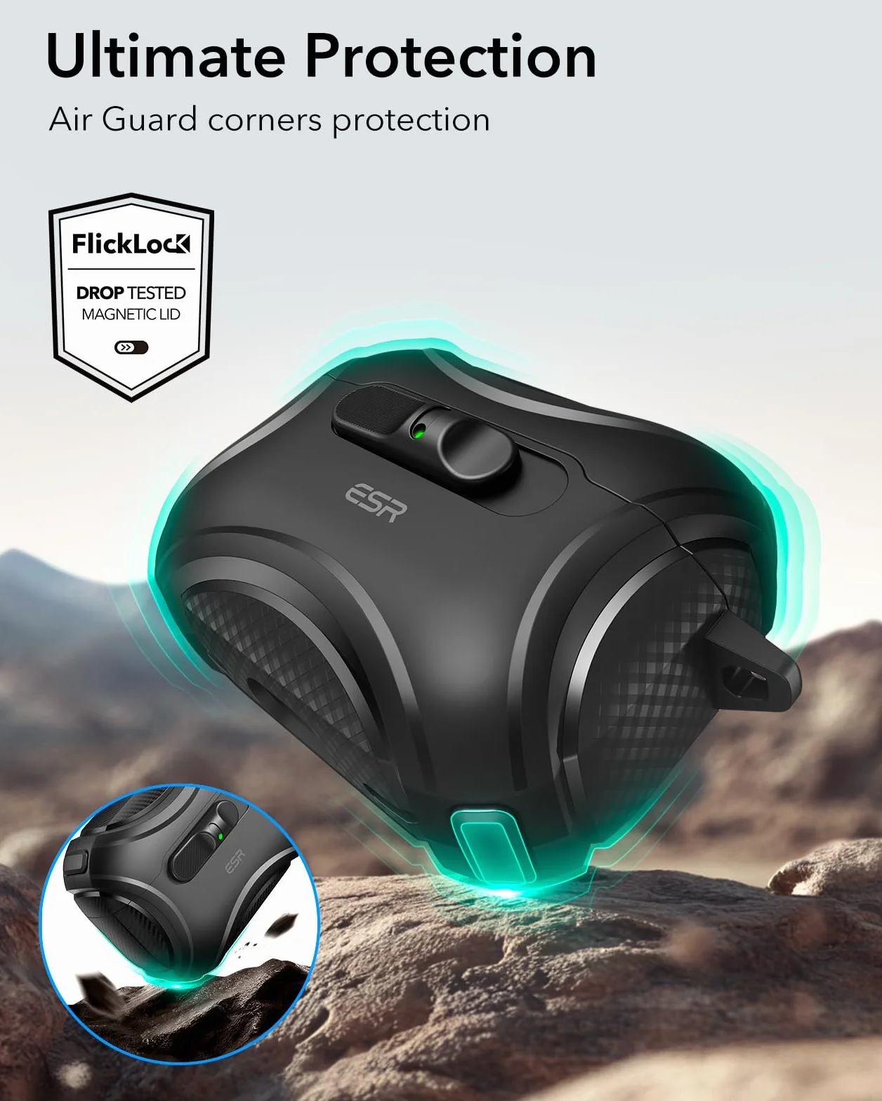 ESR Custodia per AirPods Pro 3 (2025), Compatibile con Airpods Pro di 3a Generazione (cavo USB-C), MagSafe facile, Chiusura antiurto, Facile da aprire, Serie Cyber, Nero