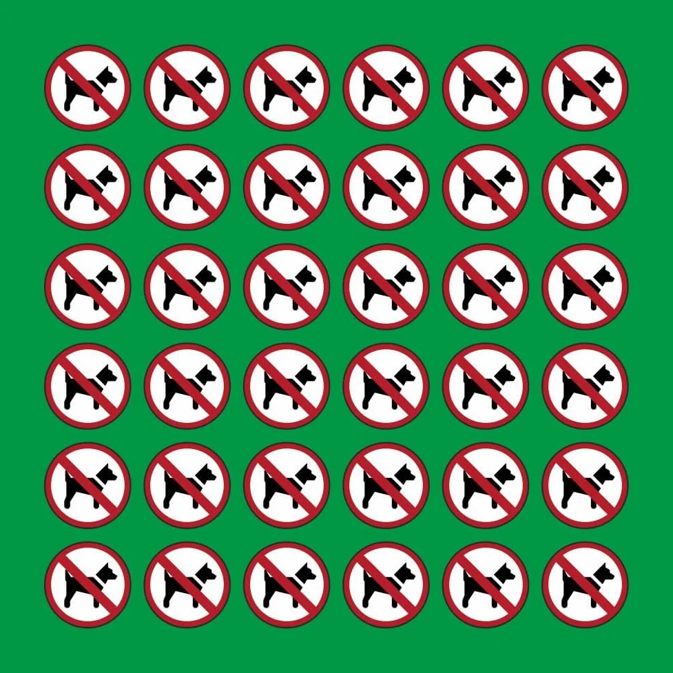 PACCO DA 6 KIT DI 6 ADESIVI ROTONDI - Divieto di accesso ai cani - Pittogramma ISO 7010 Con Stampa Diretta U.V. (30 cm)