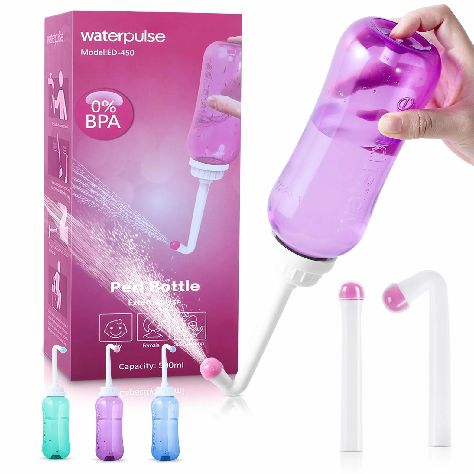 Bidet portatile 500 ml 2 ugelli Po doccia (Viola)