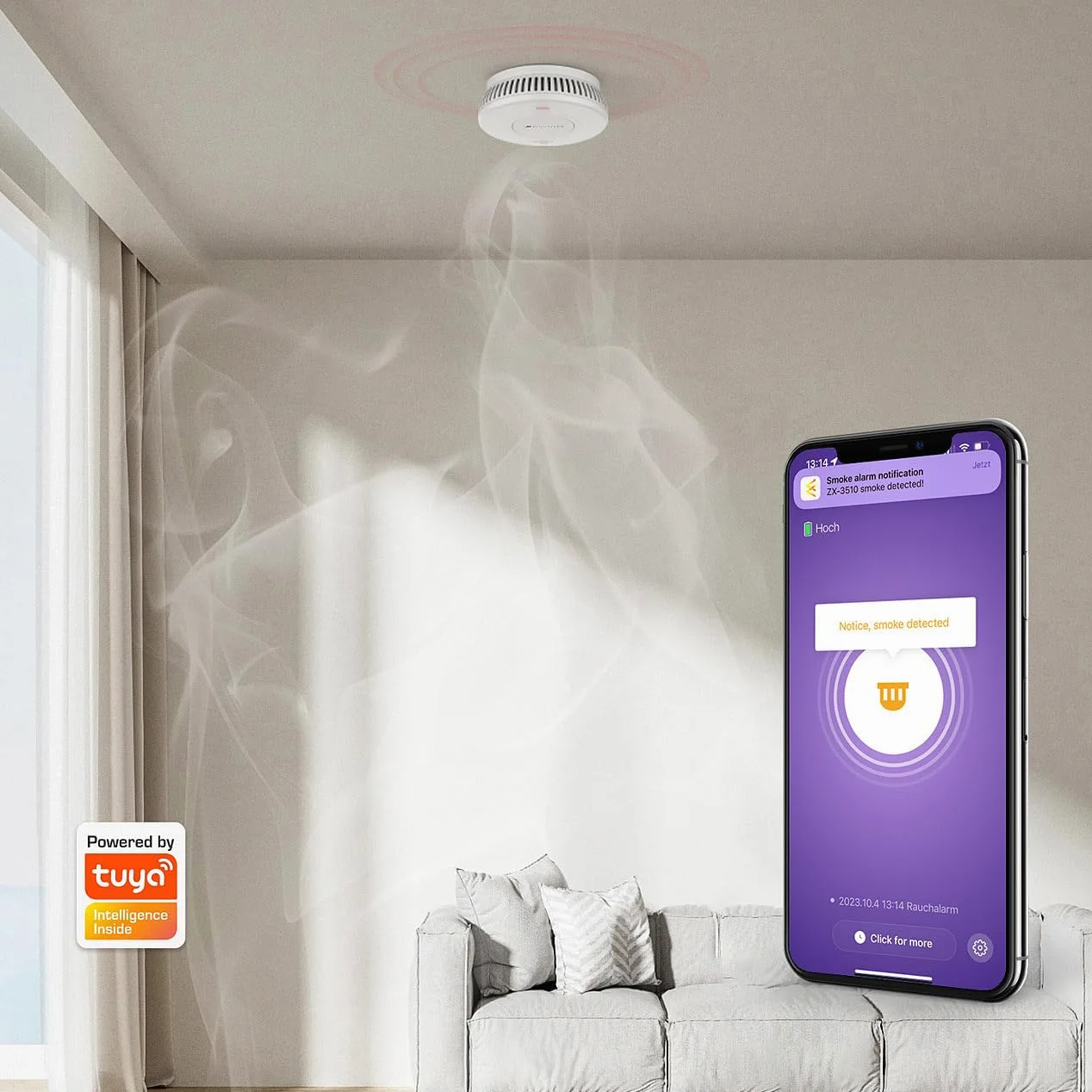 VisorTech sensori di rilevamento fumi: Set da 10 Rilevatore di fumo Wi-Fi, batteria integrata da 10 anni, 85 dB (allarme antincendio, rilevatore fumo wifi)