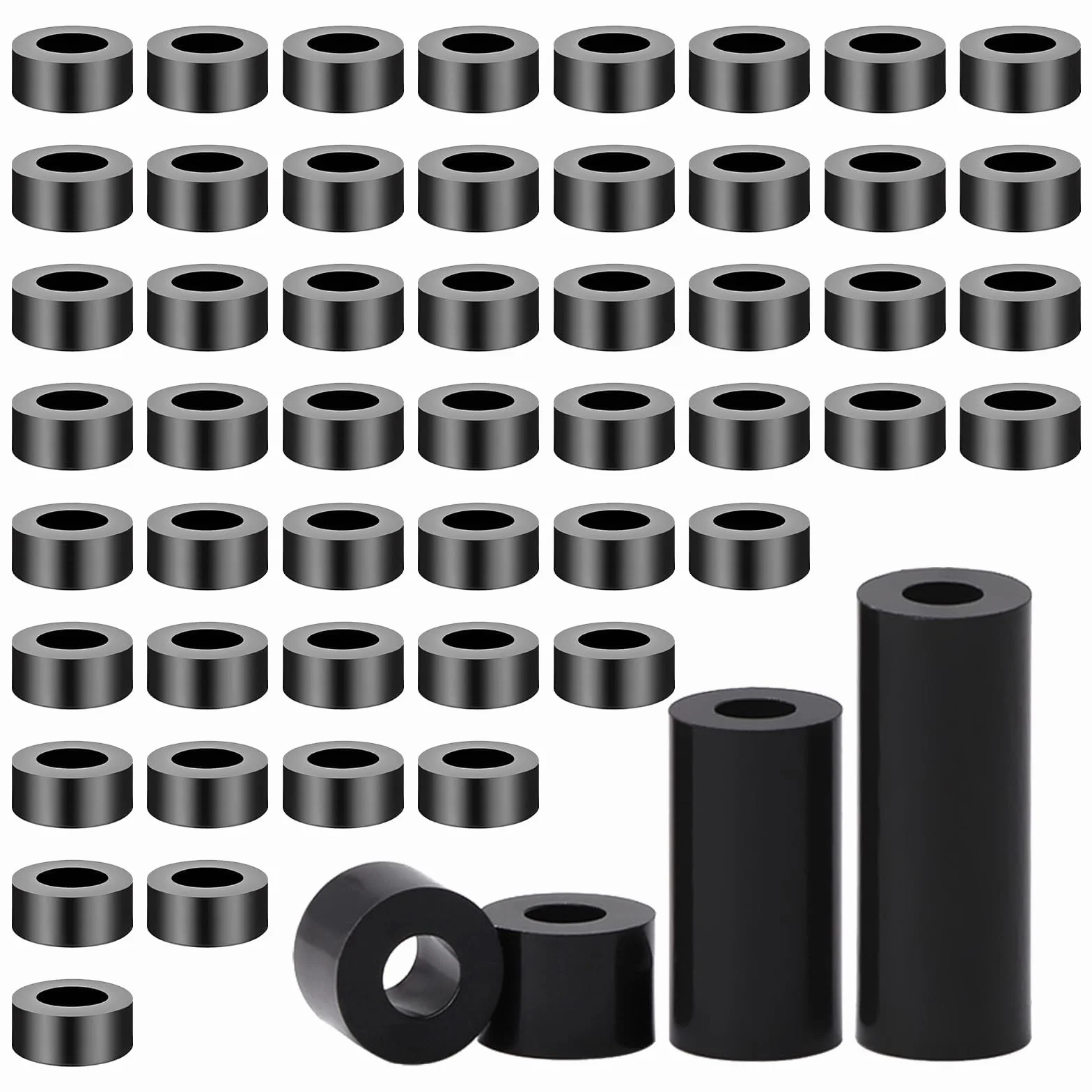 Manicotti distanziatori in plastica M6 50 szt, gumowe 11x3 mm, dischi isolanti neri do śrub