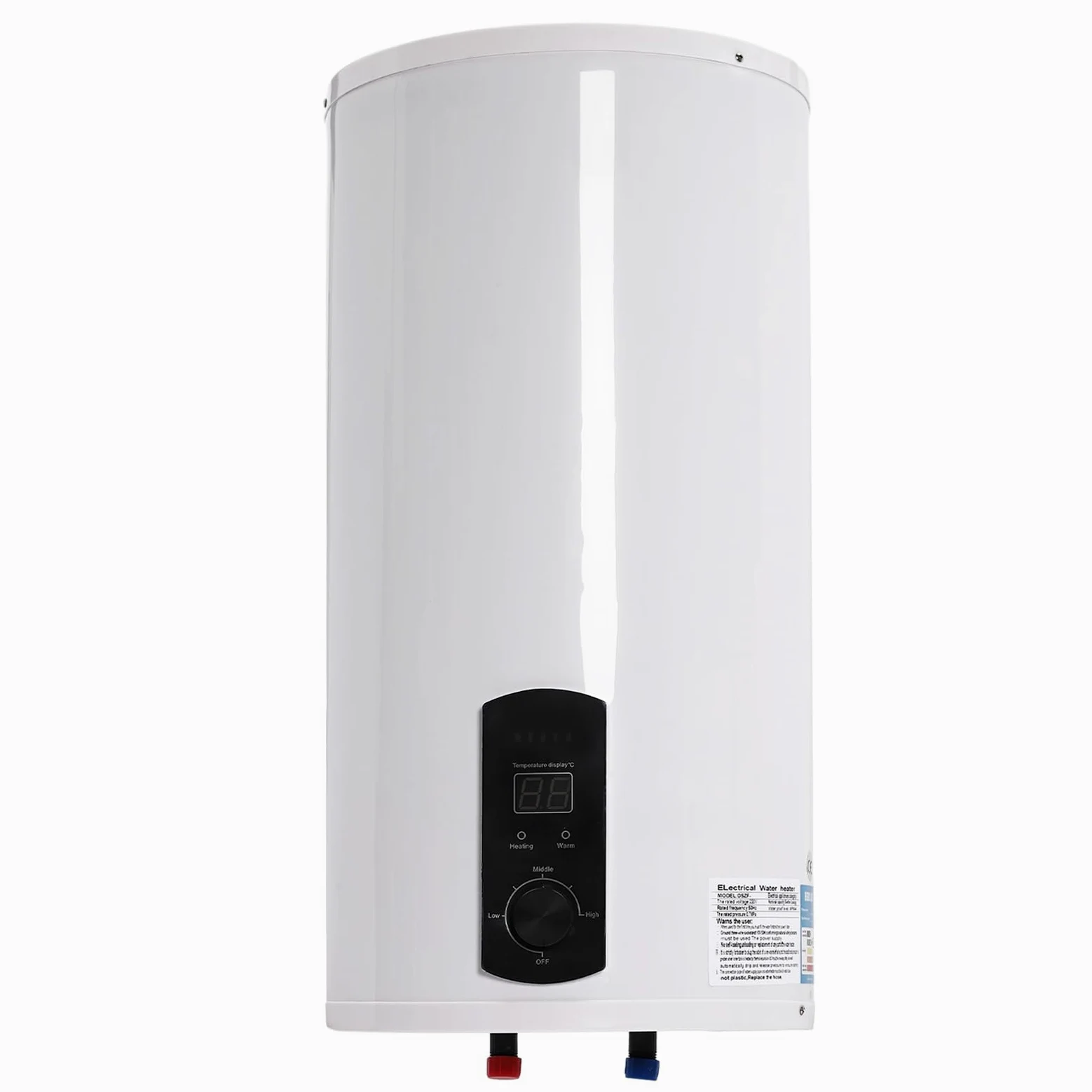 Scaldacqua elettrico verticale con display digitale (80l), grande scaldabagno elettrico con installazione sanitaria, doccetta e rubinetto, abbondante acqua calda