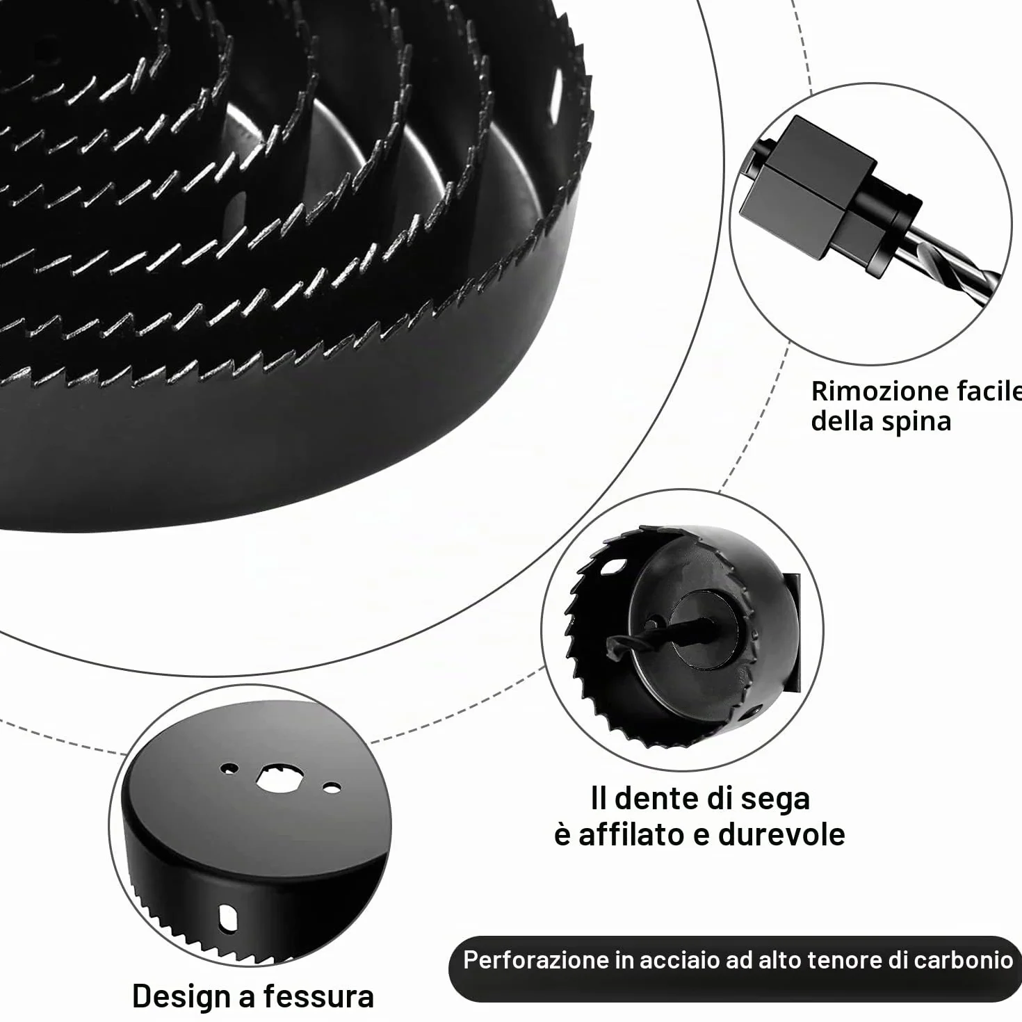 Zestaw 19 seghe a tazza do drewna, karton-gipsu i PVC