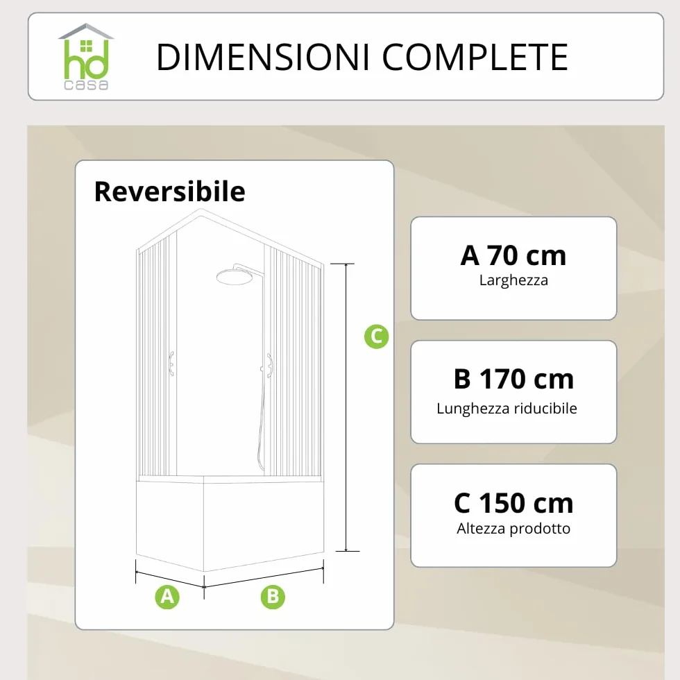 HD CASA Cabina Doccia Salvaspazio Modello Anja 70x170 cm Pannelli PVC Riducibili Made in Italy