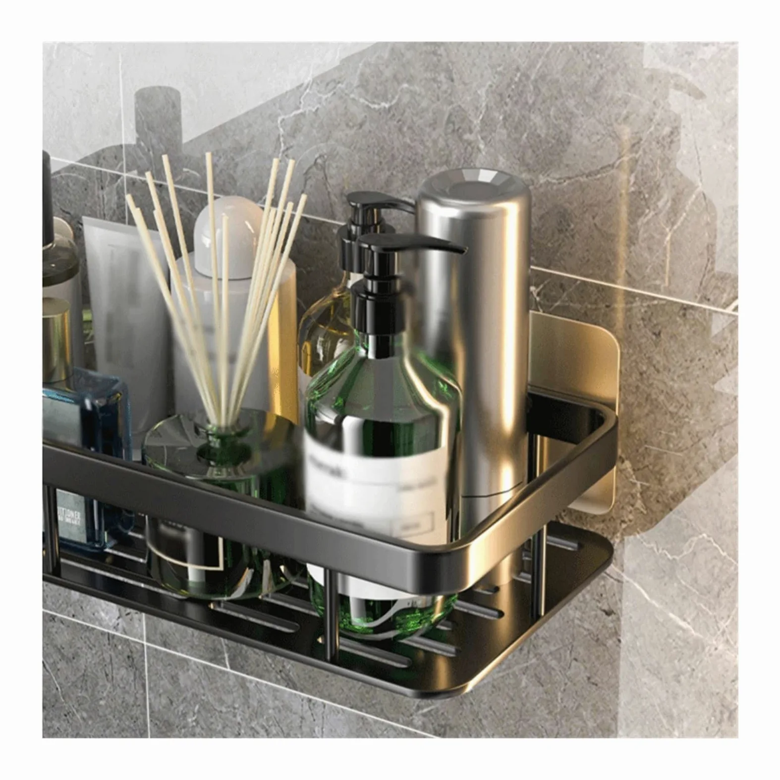 Ripiano per doccia Rack di stoccaggio Lavabo for WC semplice a doppio strato Organizer(Grijs)