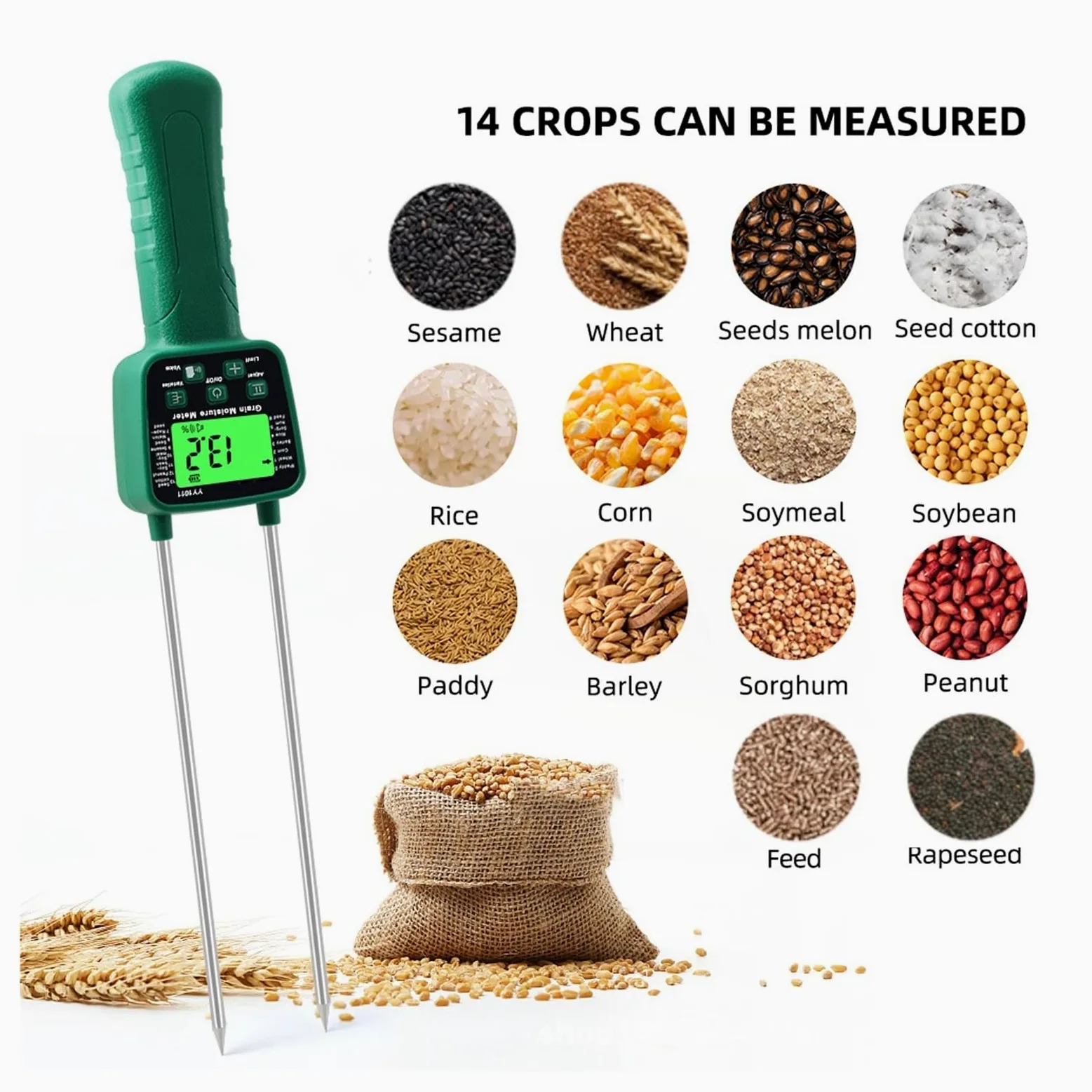 Misuratore Di Umidità Del Fieno Grano E A Soia Display LCD Con Trasmissione Vocale,Controllo accurato