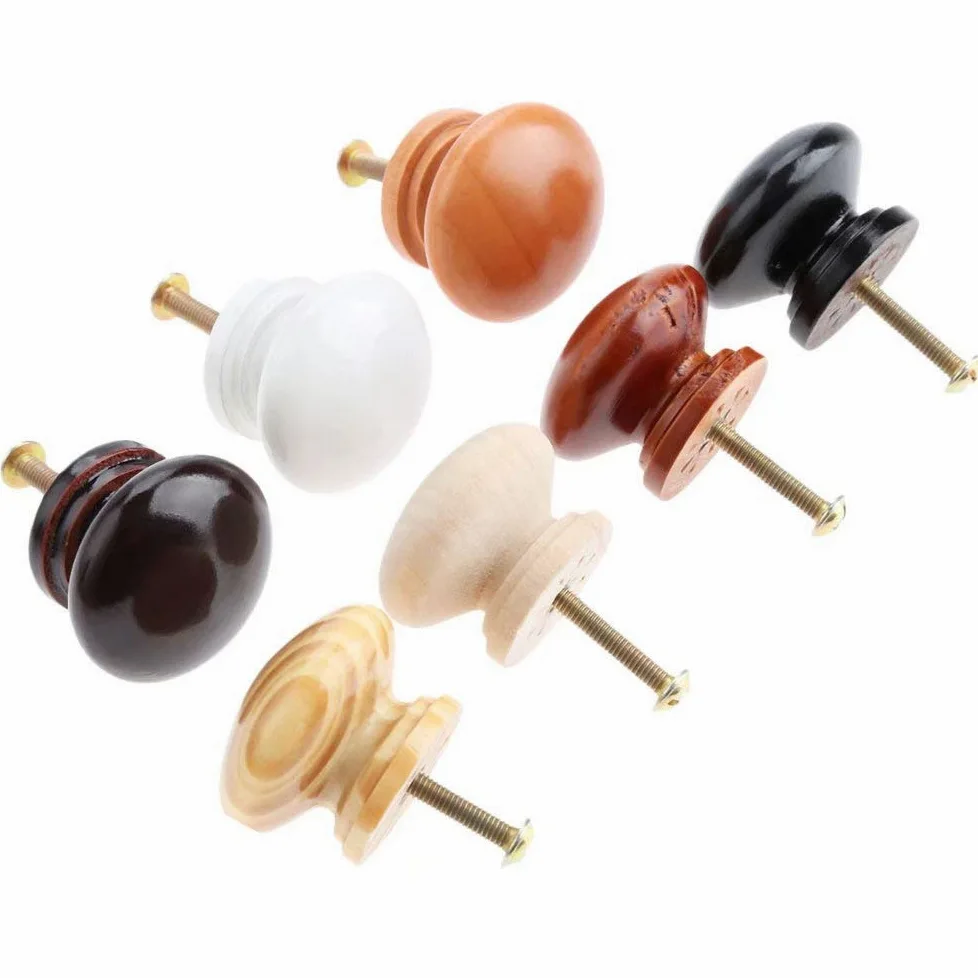 20 pomelli rotondi in legno per mobili, mobili, cassetti, pomelli per cassettiera, forma a fungo, diametro 34 mm, altezza totale 25 mm (nero)